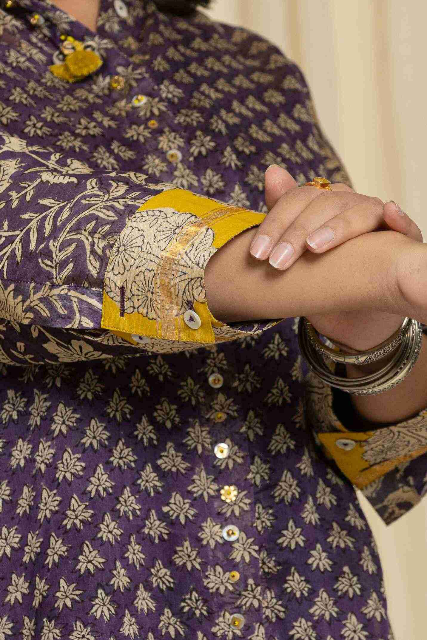 Block printed purple shirt
