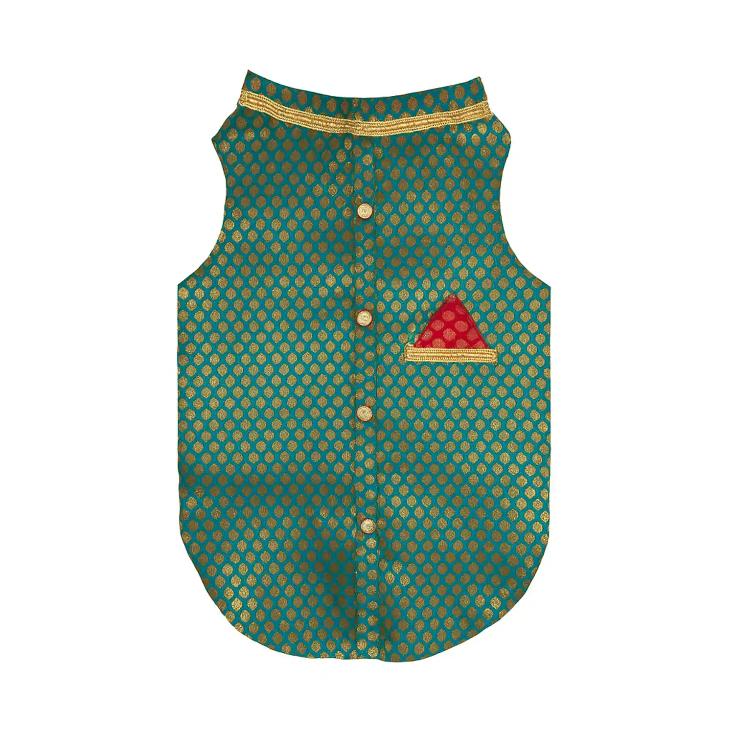 Pawsindia Traditional Royal Brocade Kurta for Cats, Aqua Green | Ethnic Festive Wear