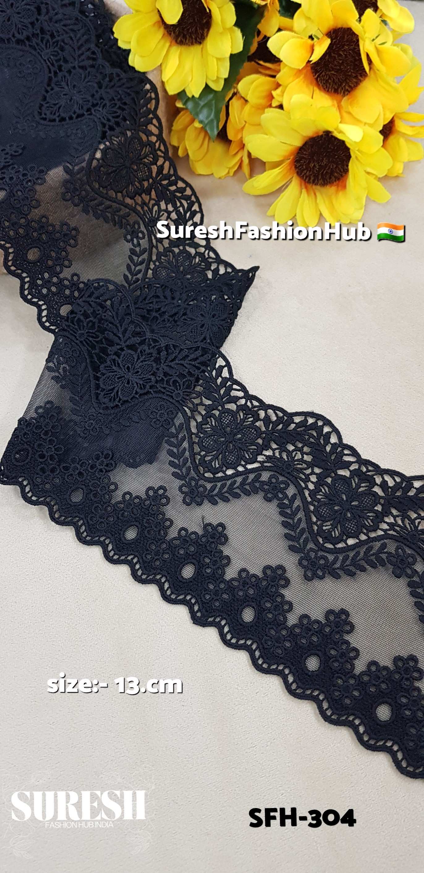 Velvet Night Dual Scallop Lace – Black. SFH-304