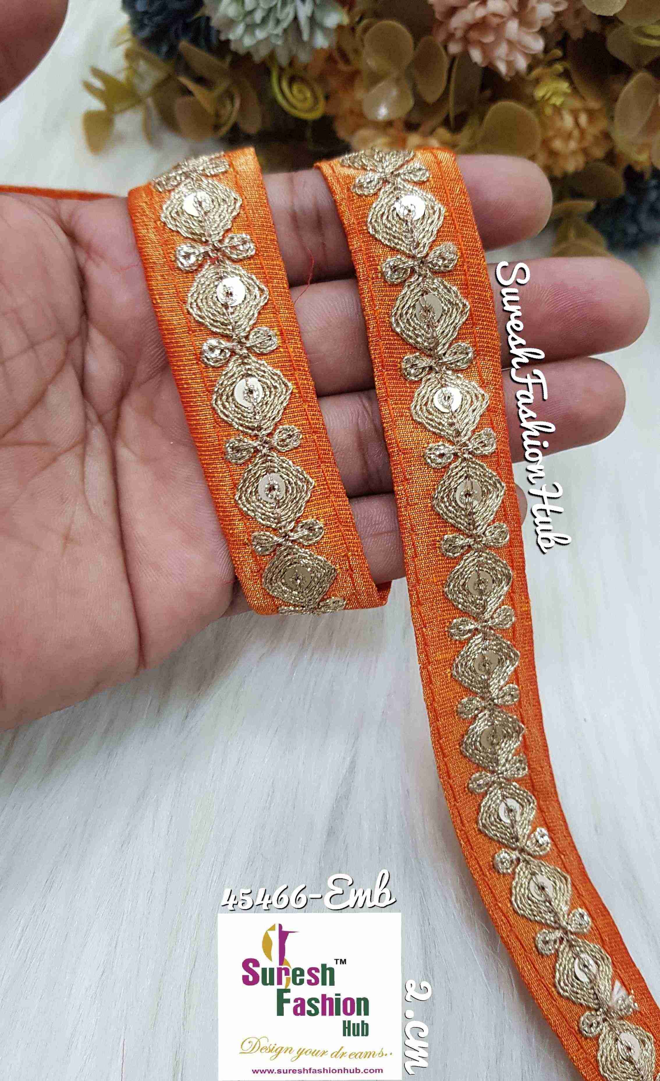 Orange Tangerine Embroidered Design Trim