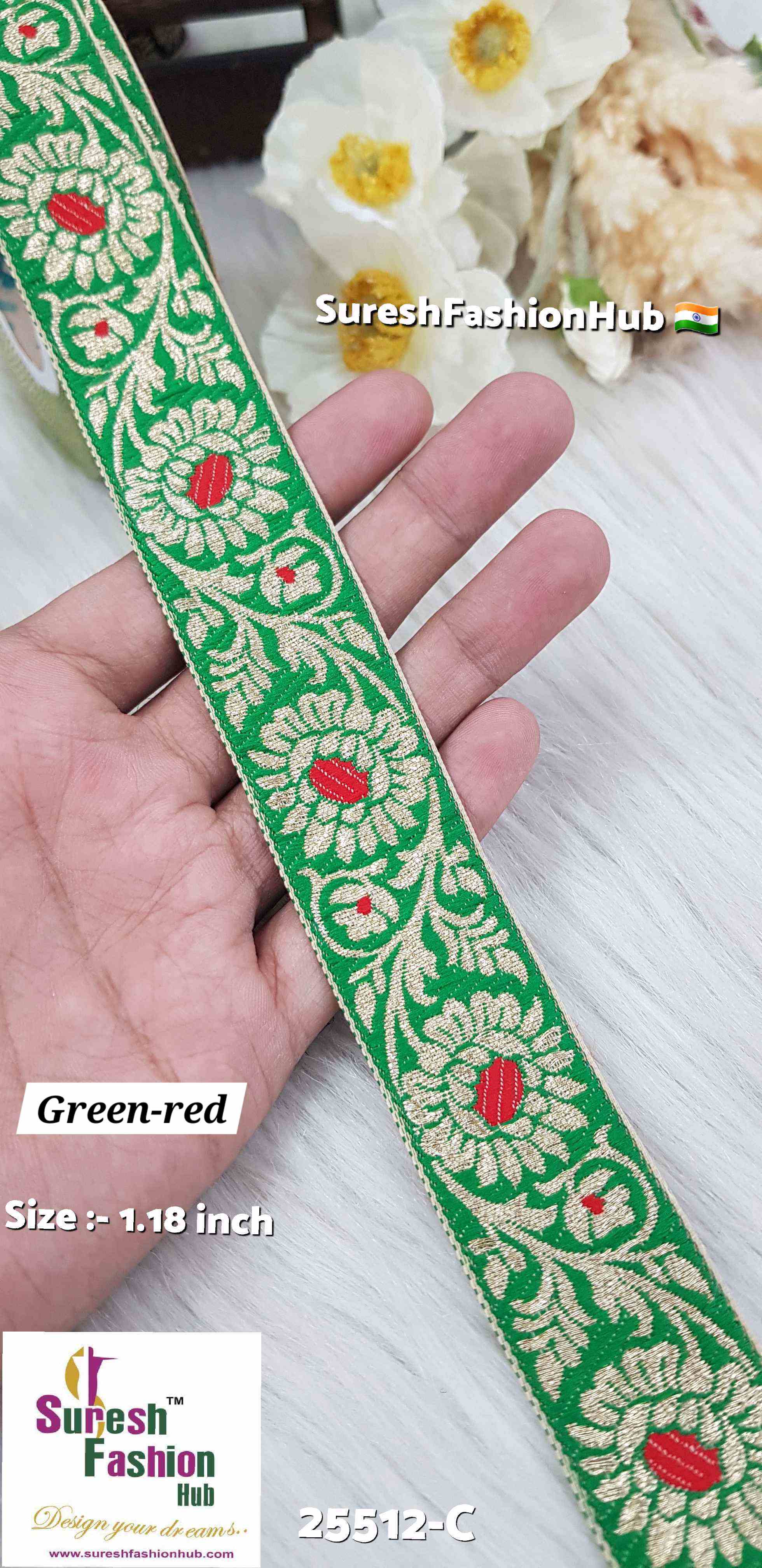 Green-Red Floral Banarasi Lace
