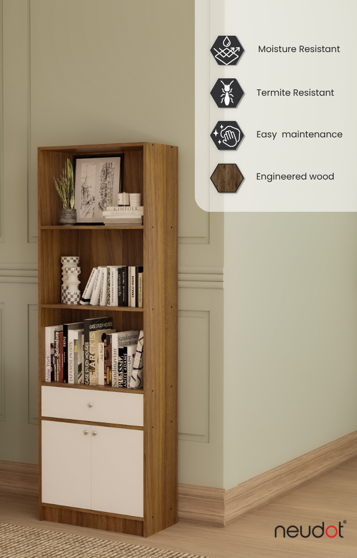 Hugo Bookshelf/Display Unit (With drawer) - Leon Teak & White