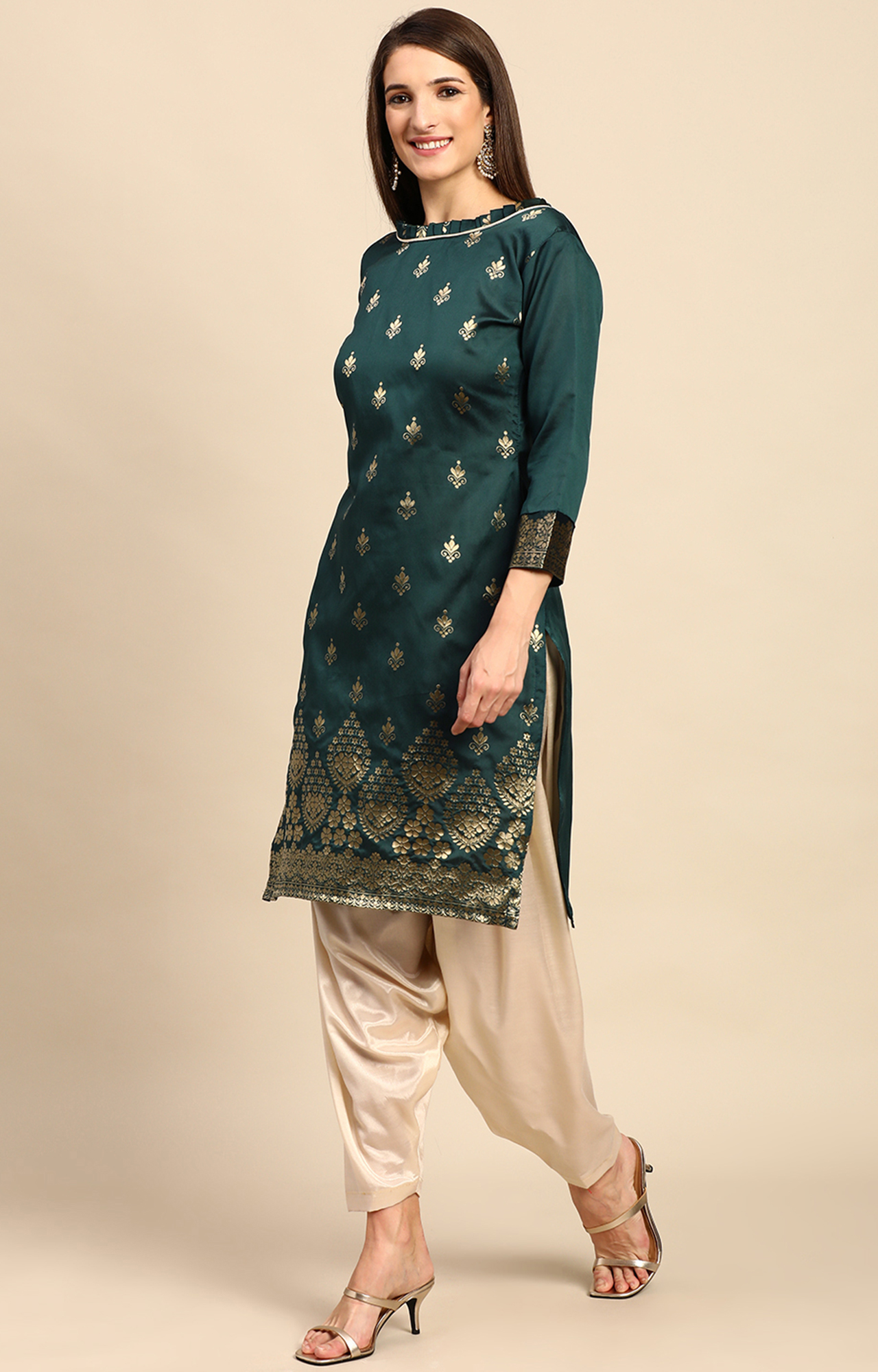 Shaily Women Dark Green Color Jacquard Woven Design Unstitched Dress Material-VF_SAGUN_DGRN_DM