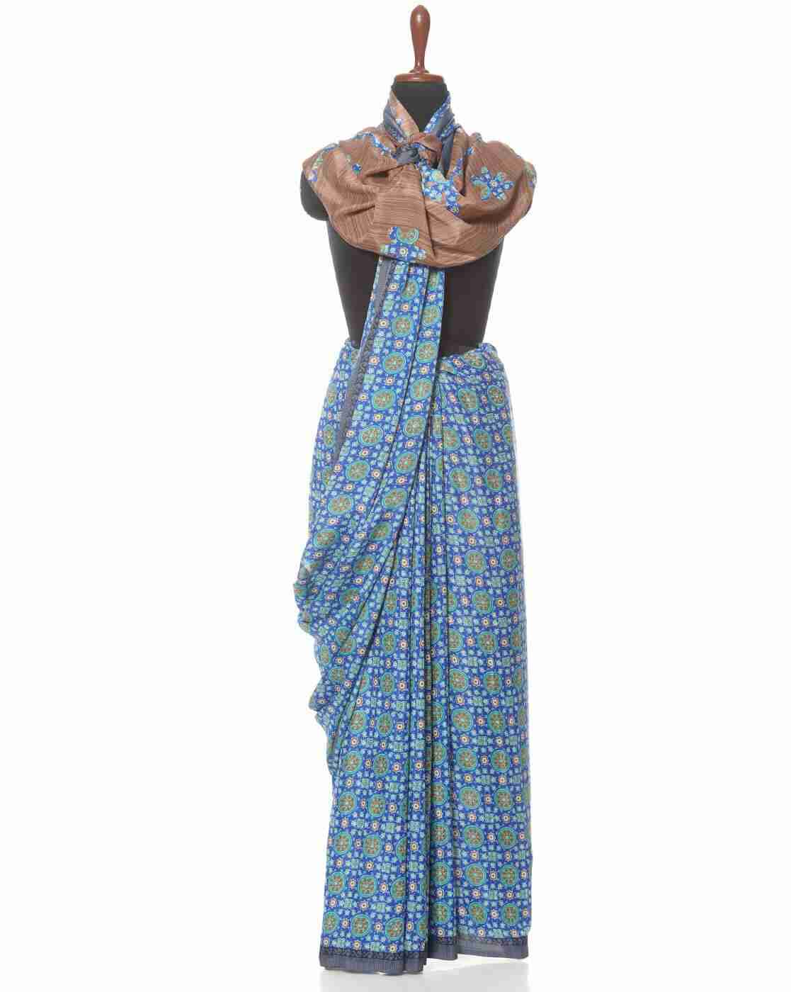 Geometric Print Crepe Saree