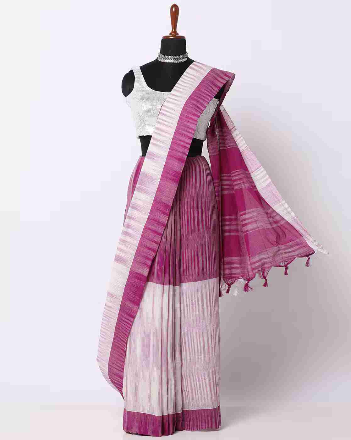 Striped Saree with Tassels