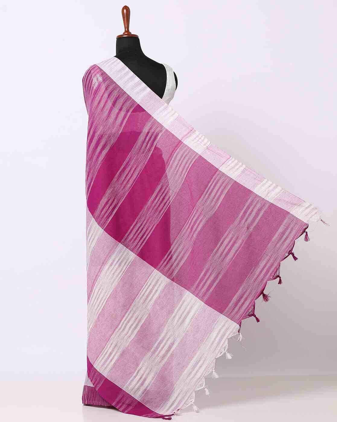 ONLY VIMAL | Striped Saree with Tassels