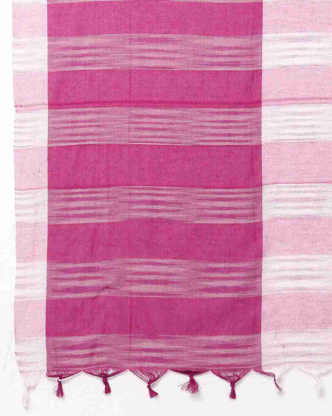 ONLY VIMAL | Striped Saree with Tassels|3