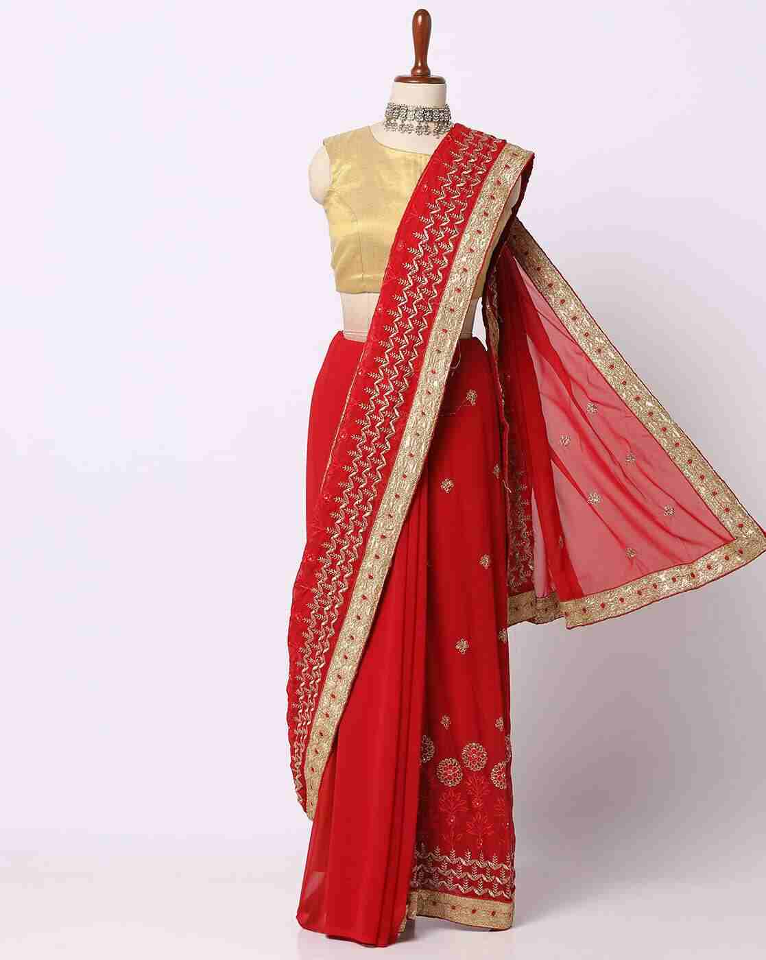 Floral Embroidered Art Silk Saree