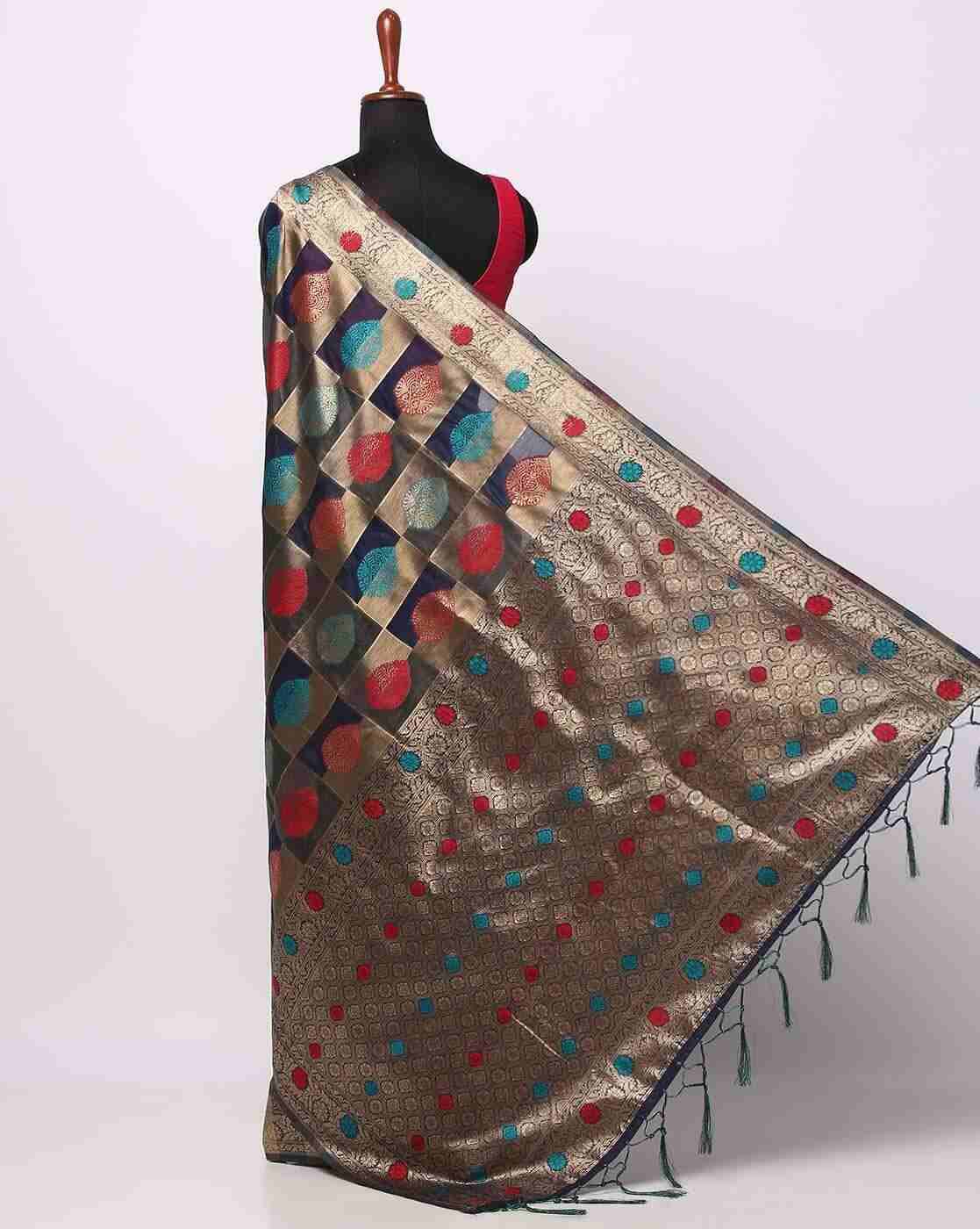 ONLY VIMAL | Art Silk Saree with Leaf Woven Motifs