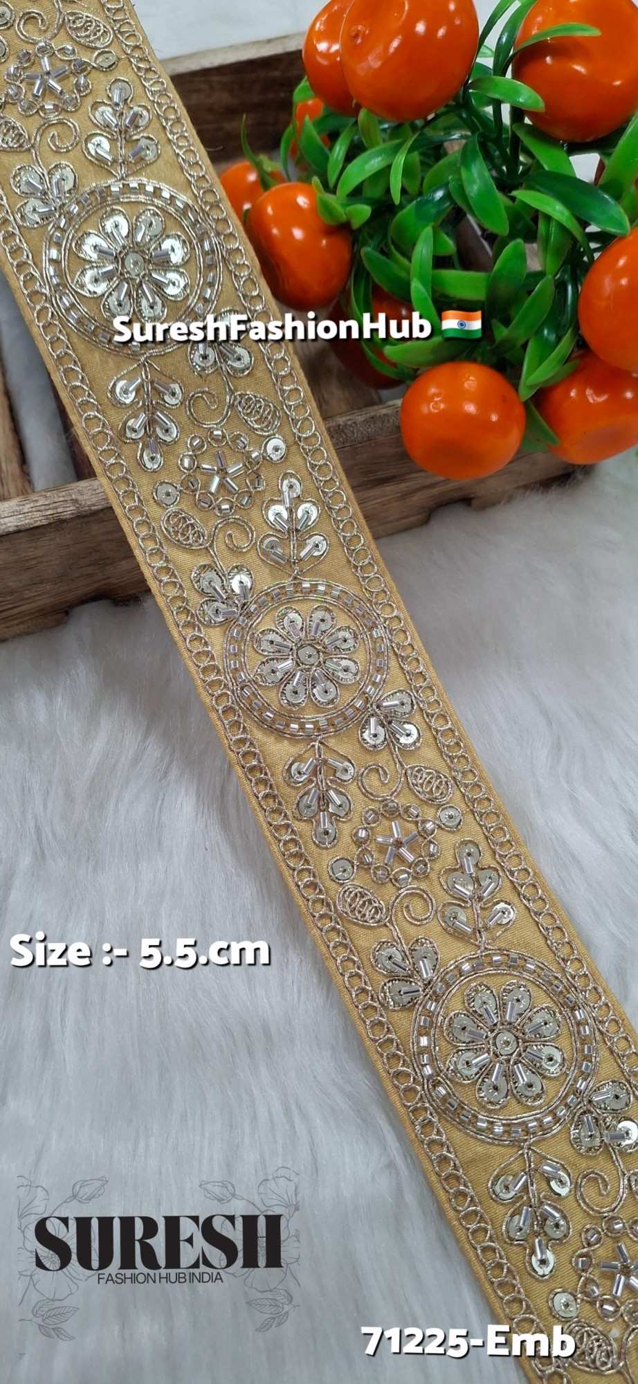 Beige Floral Cutdana Bead Embroidery Lace – Design No. 71225-Emb