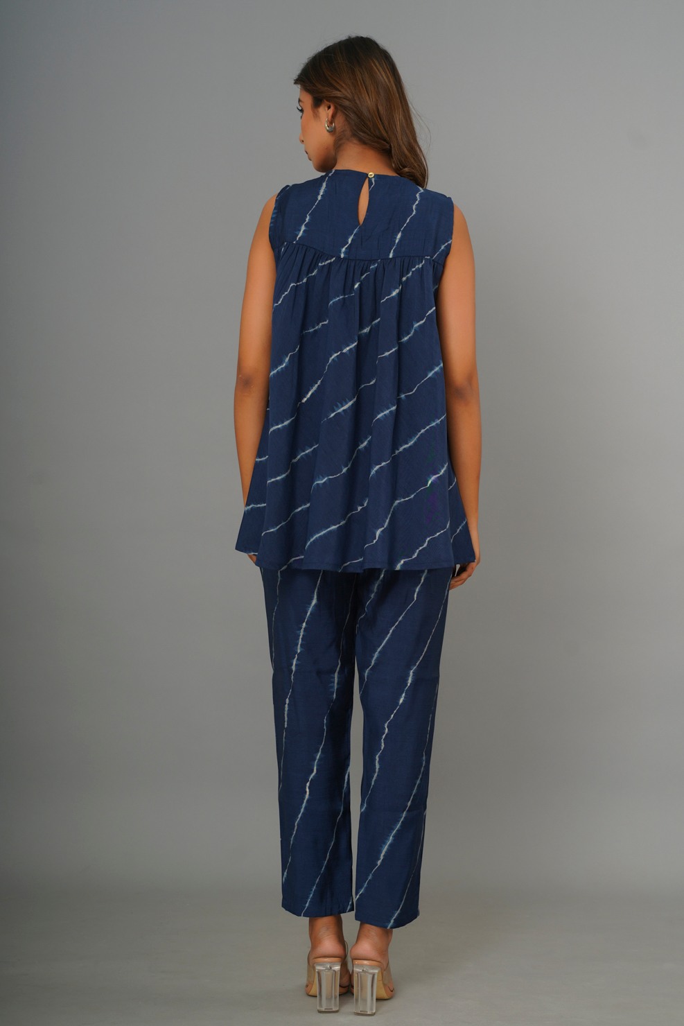 Blue Colored Printed And Gathered Peplum Co-ord Set