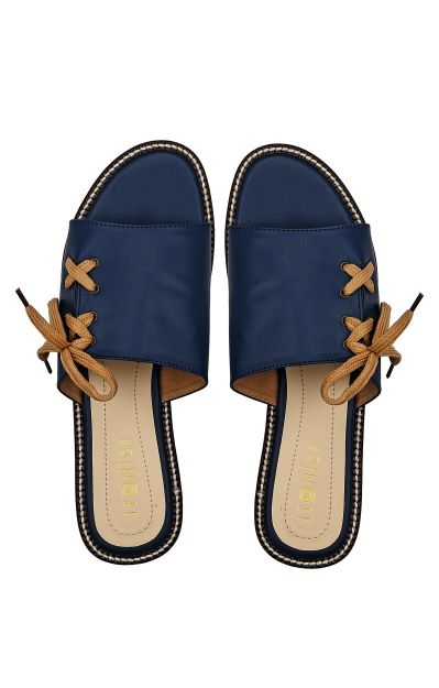 Lace Up Flats - Navy