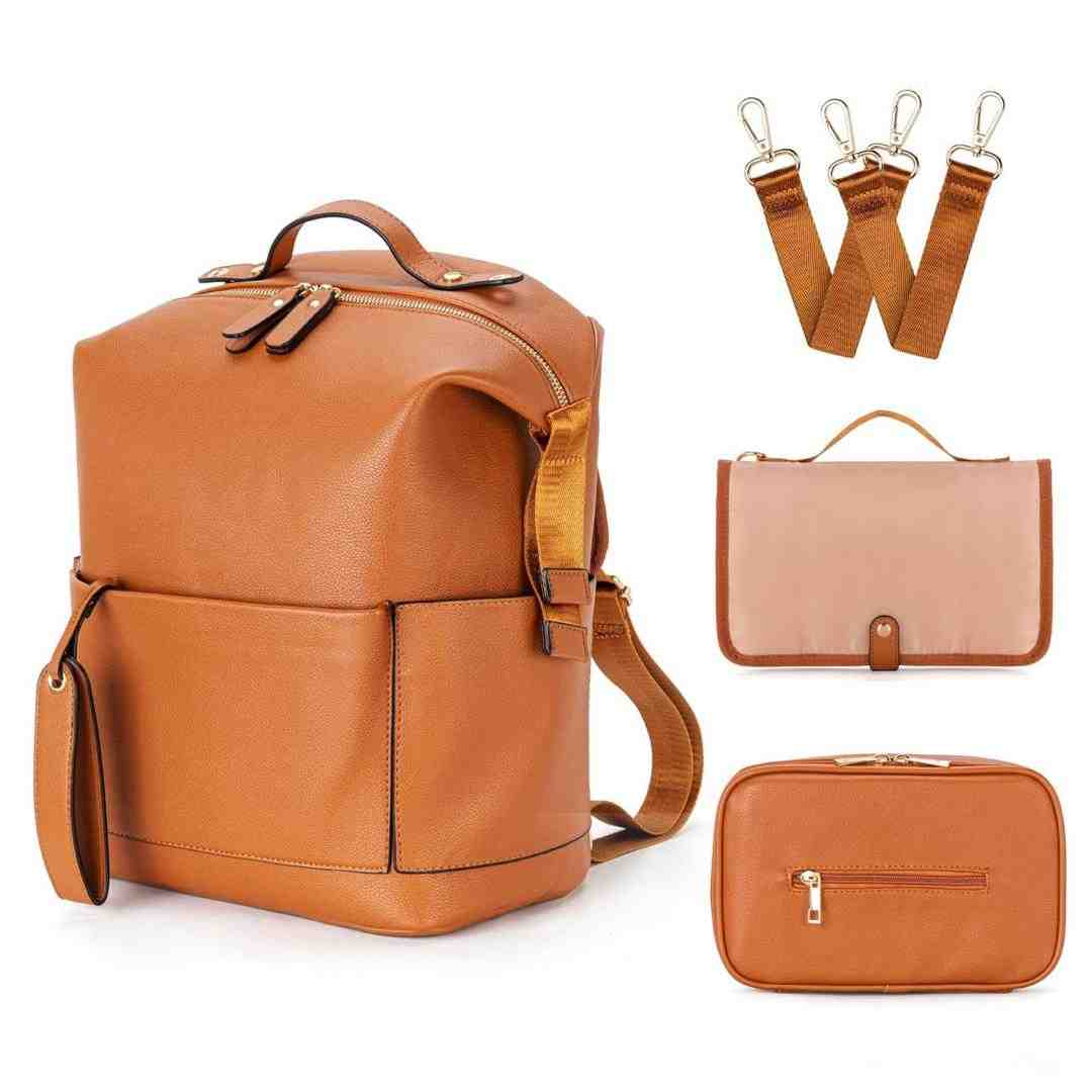 Dune Tan Leather Diaper Bag