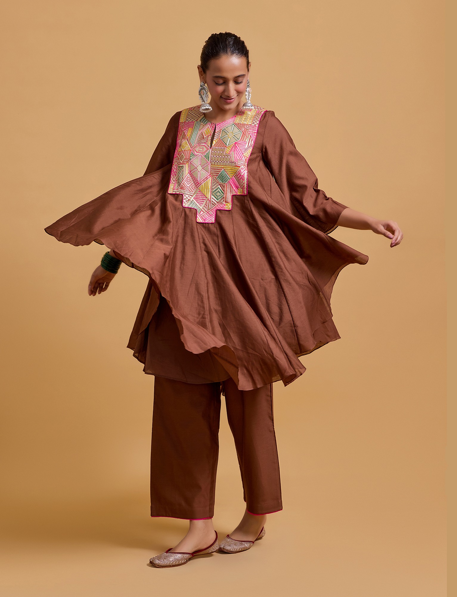 Mithai Brown Step Yoke Kurta Set
