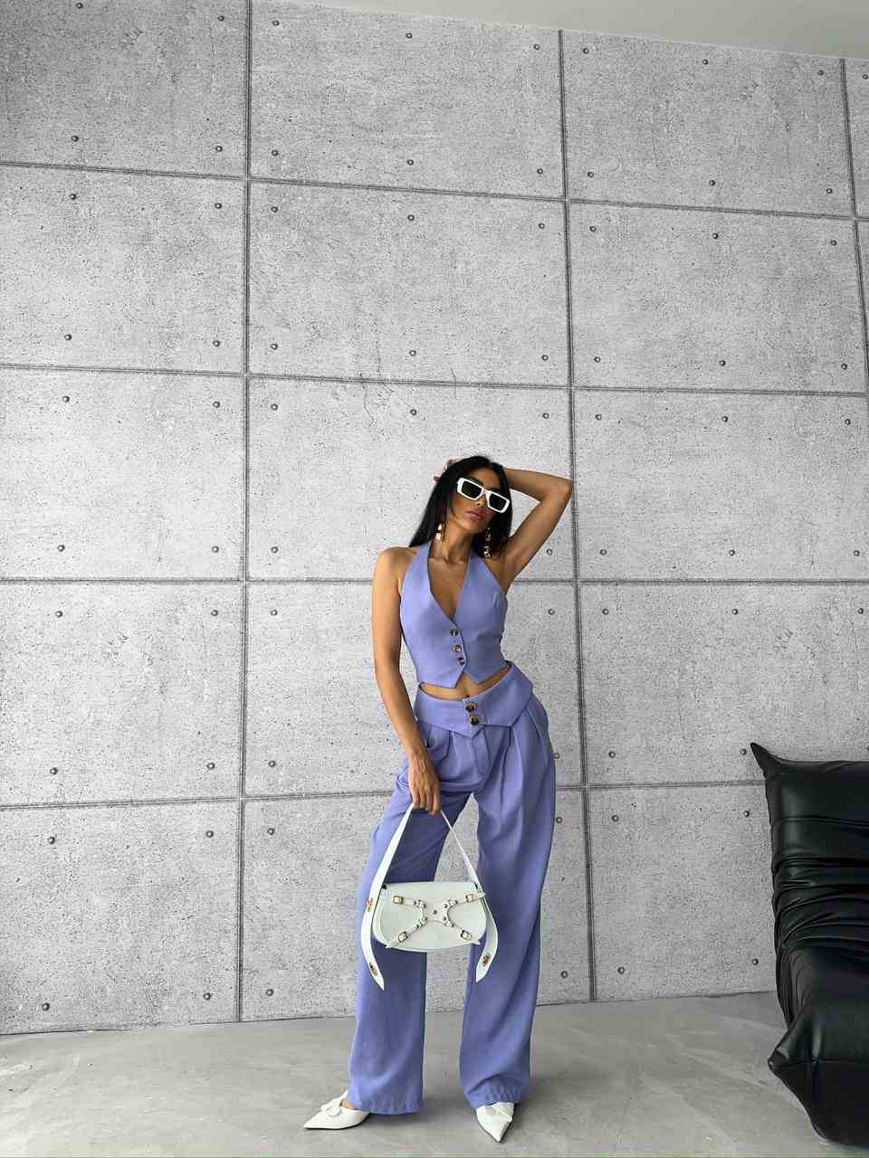 Lilac cropped waistcoat with pants co-ord set
