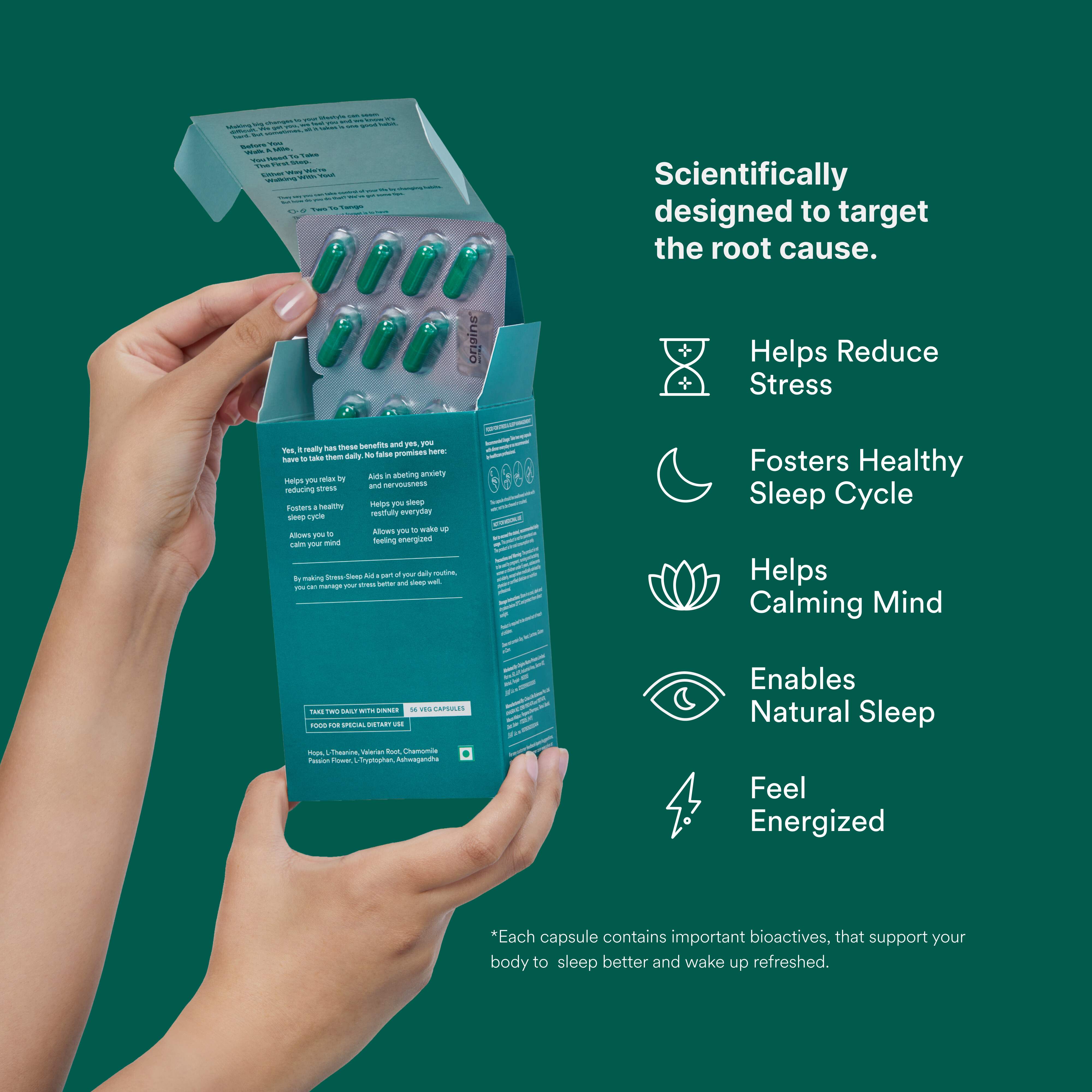 Origins Nutra | Stress-Sleep Aid Capsules| 56 Cap