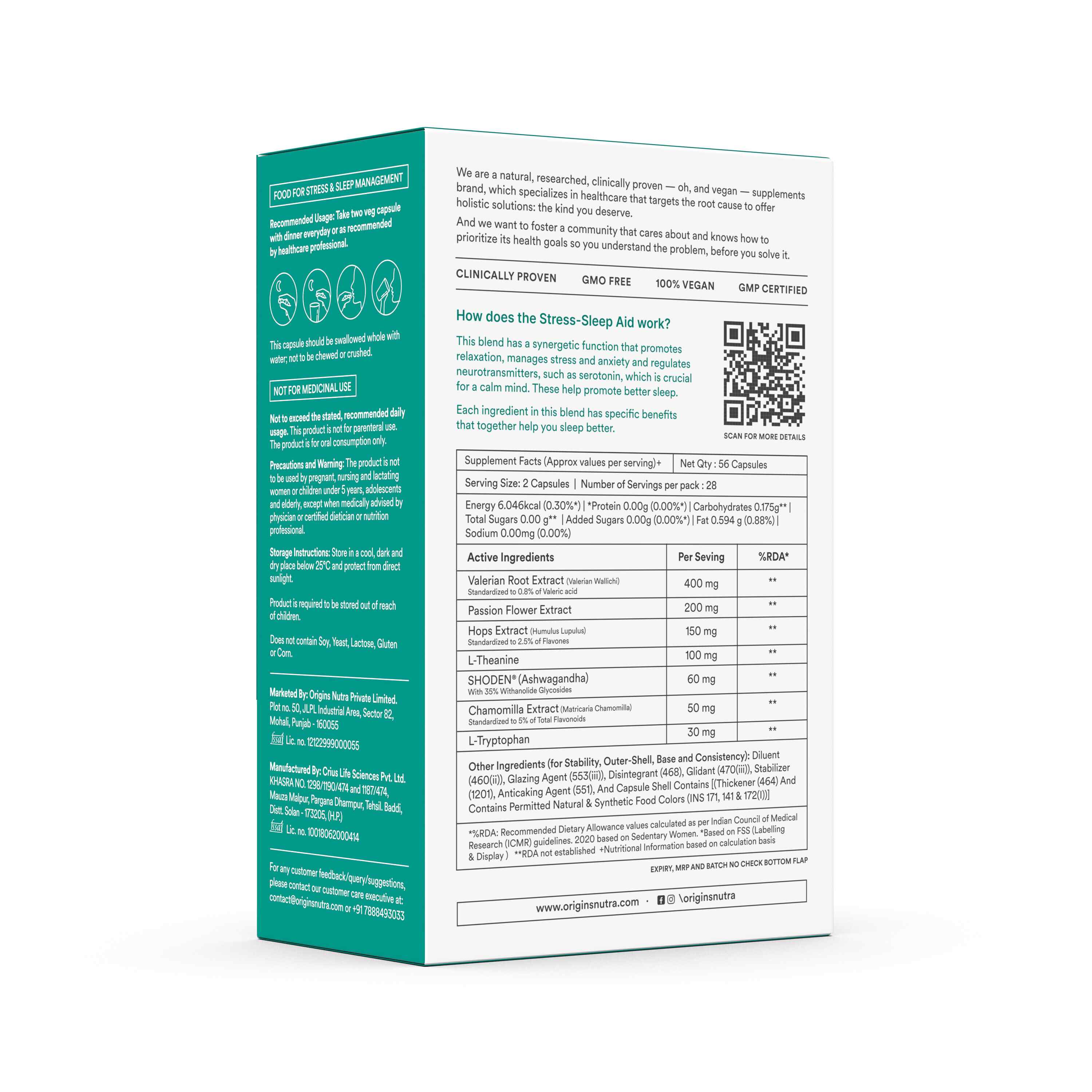 Origins Nutra | Stress-Sleep Aid Capsules| 56 Cap