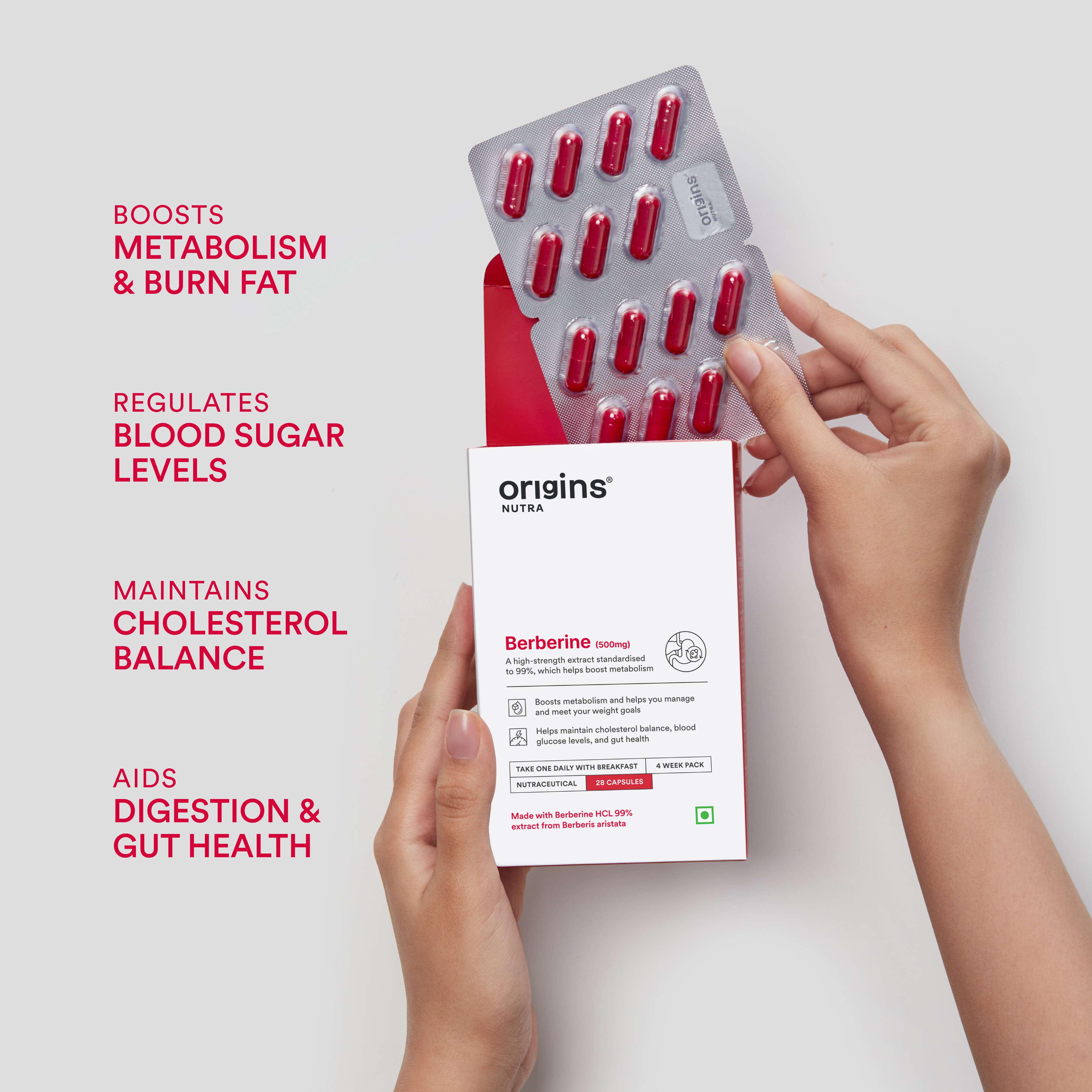 Origins Nutra | Berberine |For Men & Women | 28 Veg Capsules