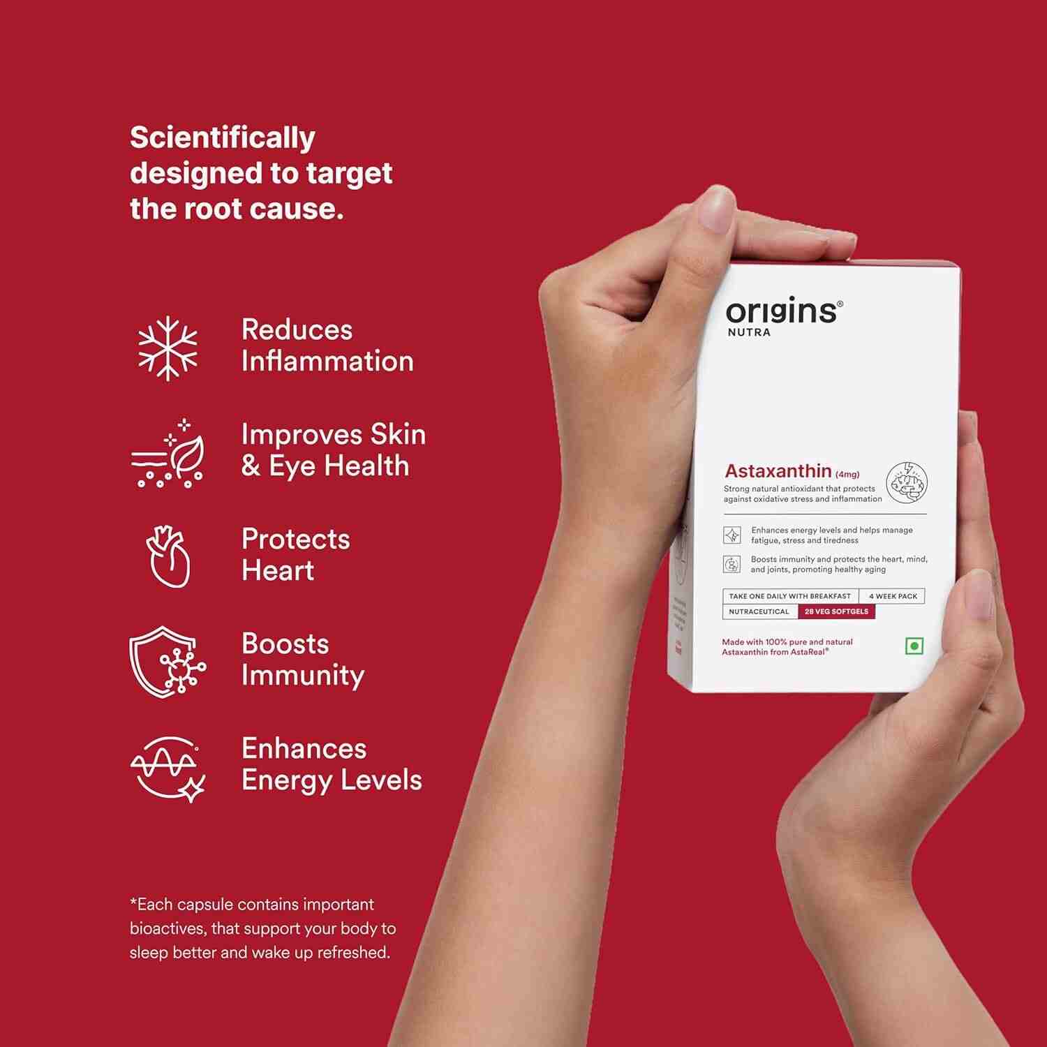 Origins Nutra | Astaxanthin | For Men & Women| 28 Veg Softgel