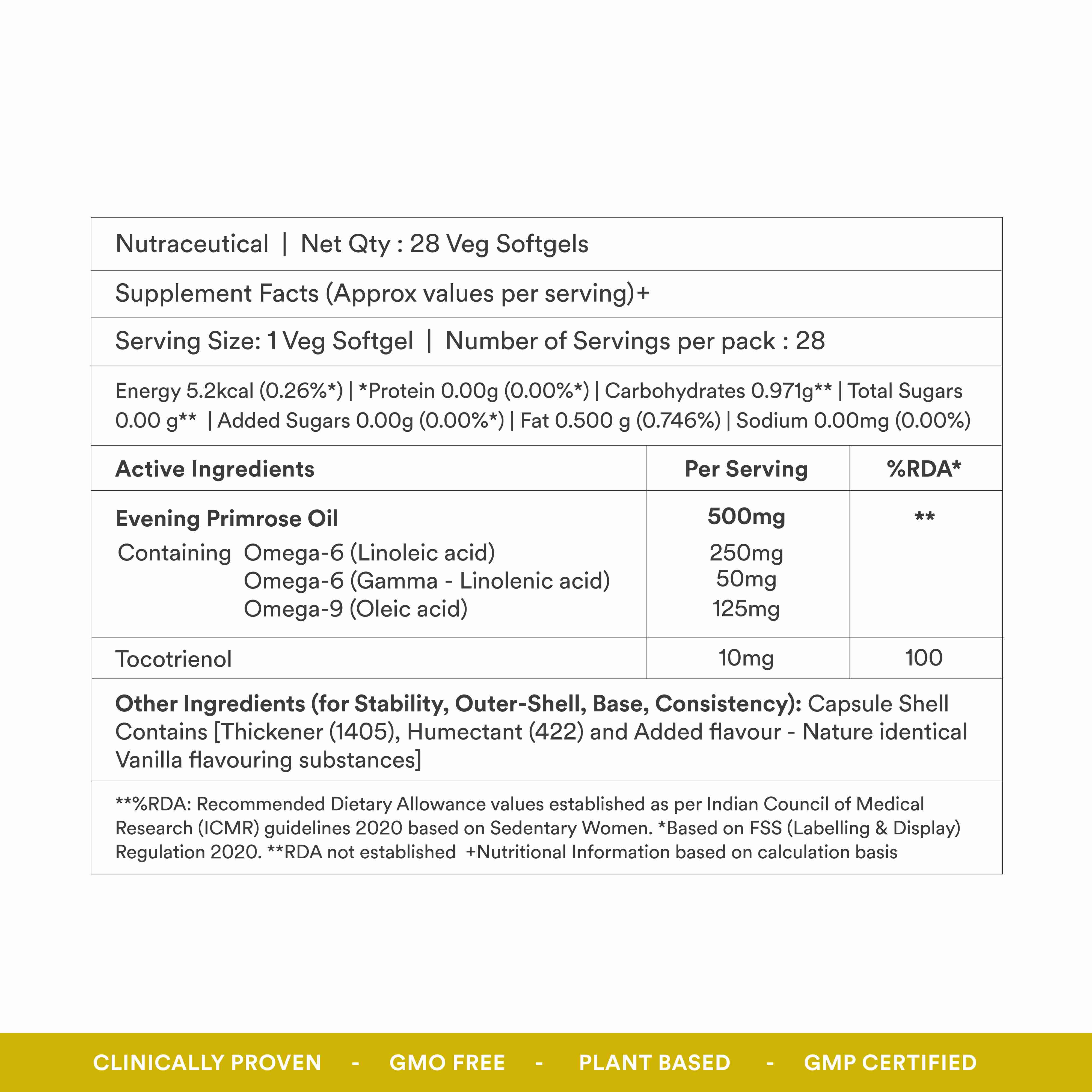 Origins Nutra | Evening Primrose Oil | For Men & Women | 28 Veg Soft Gels