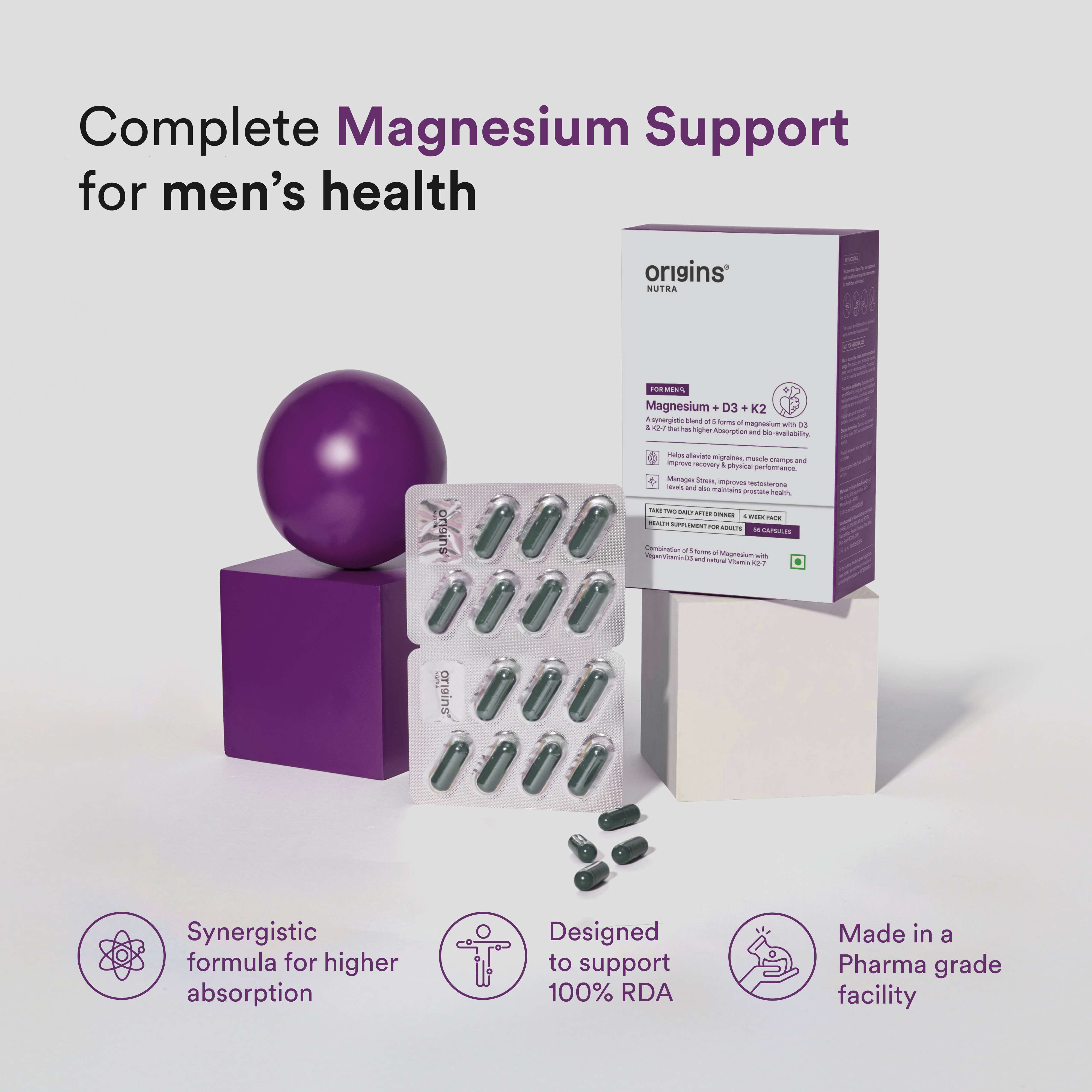 Origins Nutra | Magnesium Supplement for Men | 56 Veg Cap