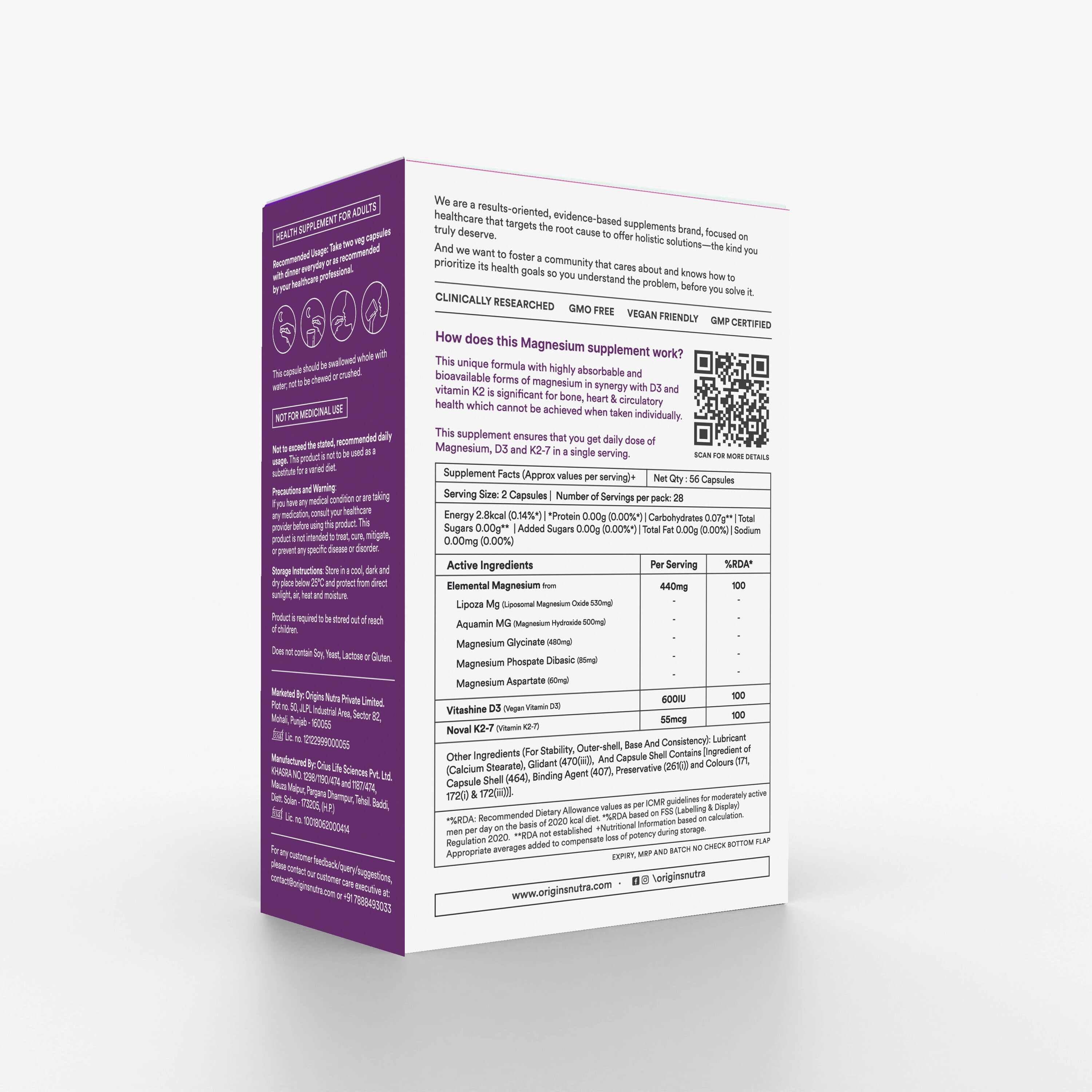 Origins Nutra | Magnesium Supplement for Men | 56 Veg Cap