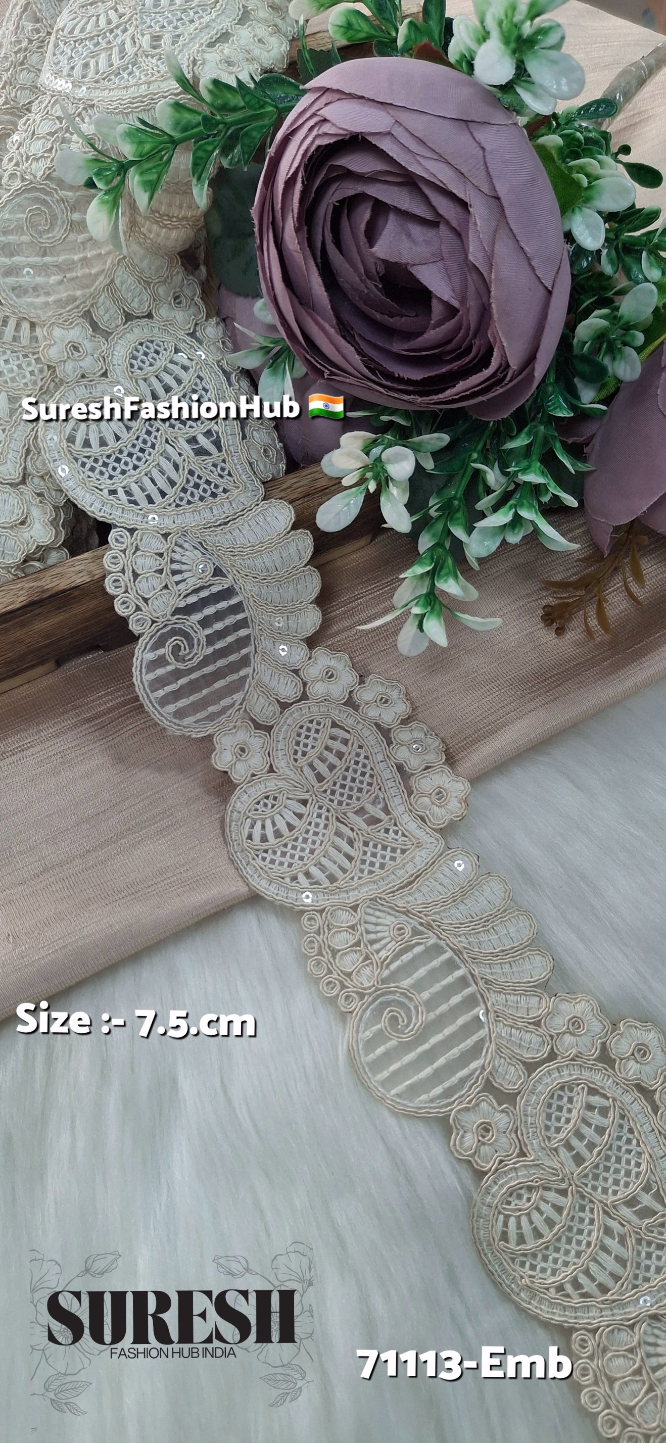 Ivory Charm Dual Cutwork Floral Lace – Off-White | 71113-Emb