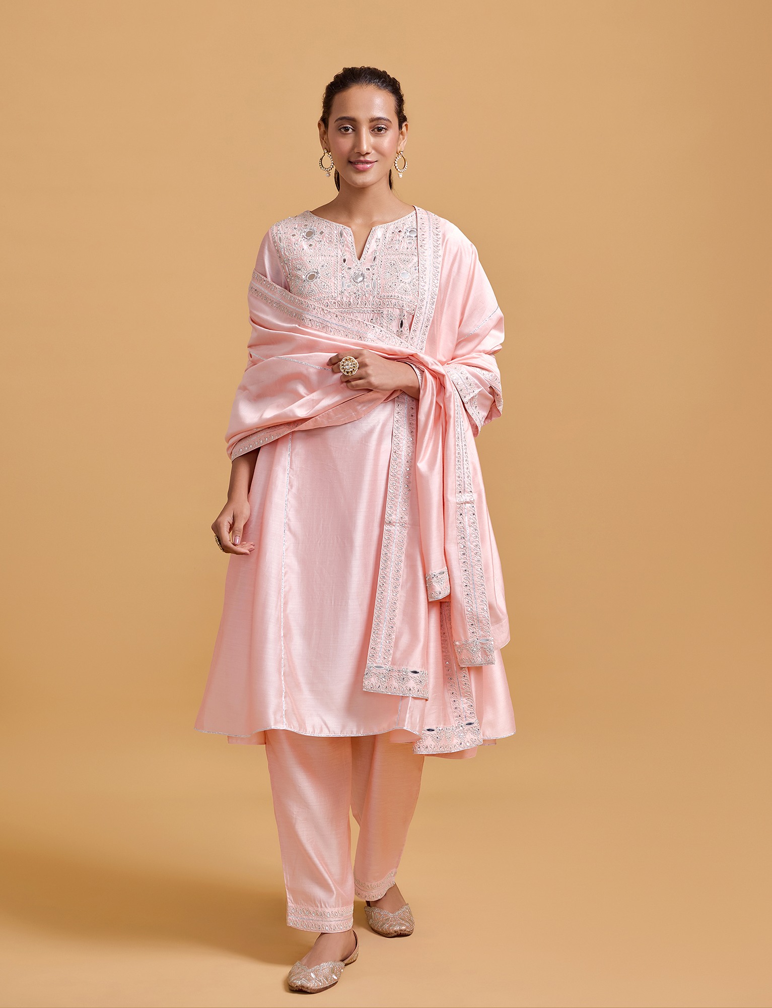 Zeenat Pink Gathered Kurta Set