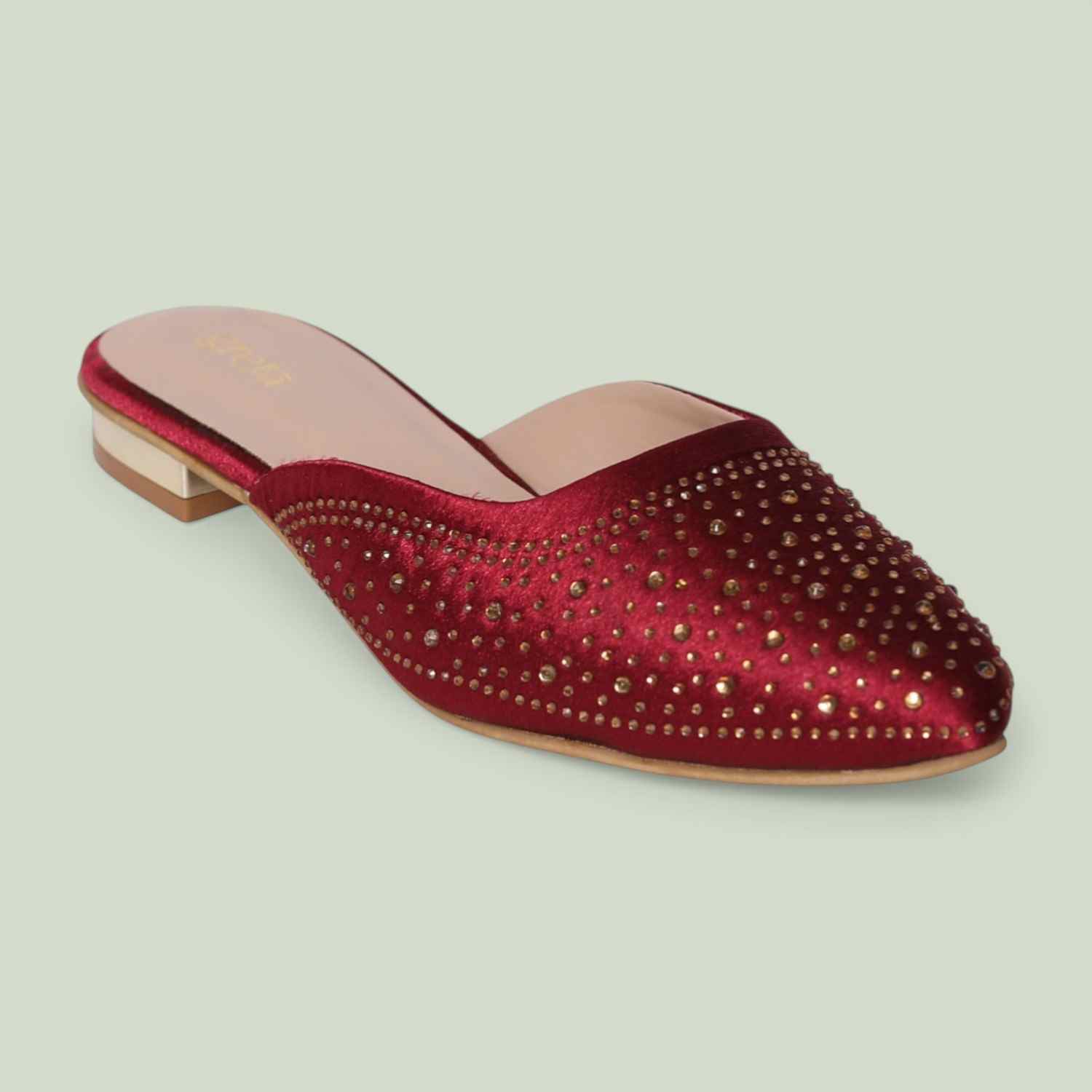 Women’s Maroon Sparkling Slip-On Mules with Cutout Detailing