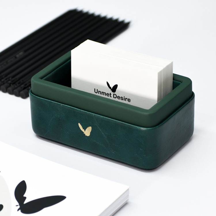 Visiting Card Holder for Desk | Faux Leather | Rectangular | Moderno | Olive Green