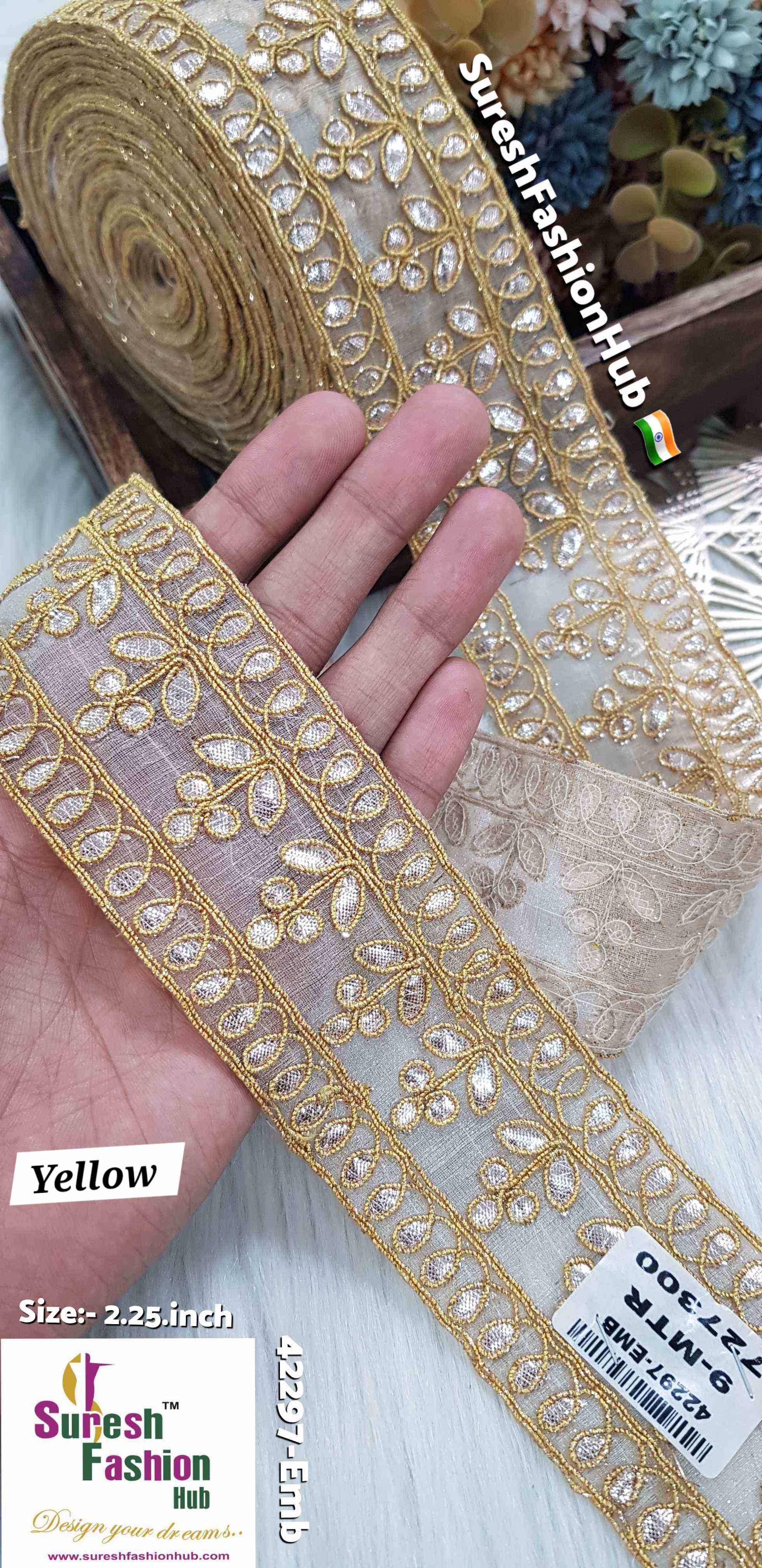 Cute Petal Laser Gota Lace Yellow