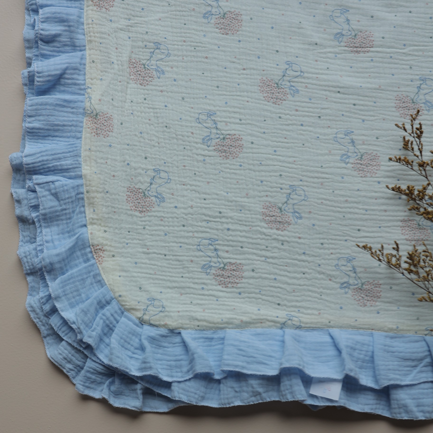 BunnyBlue Reversible Muslin Blanket & Pillow Set