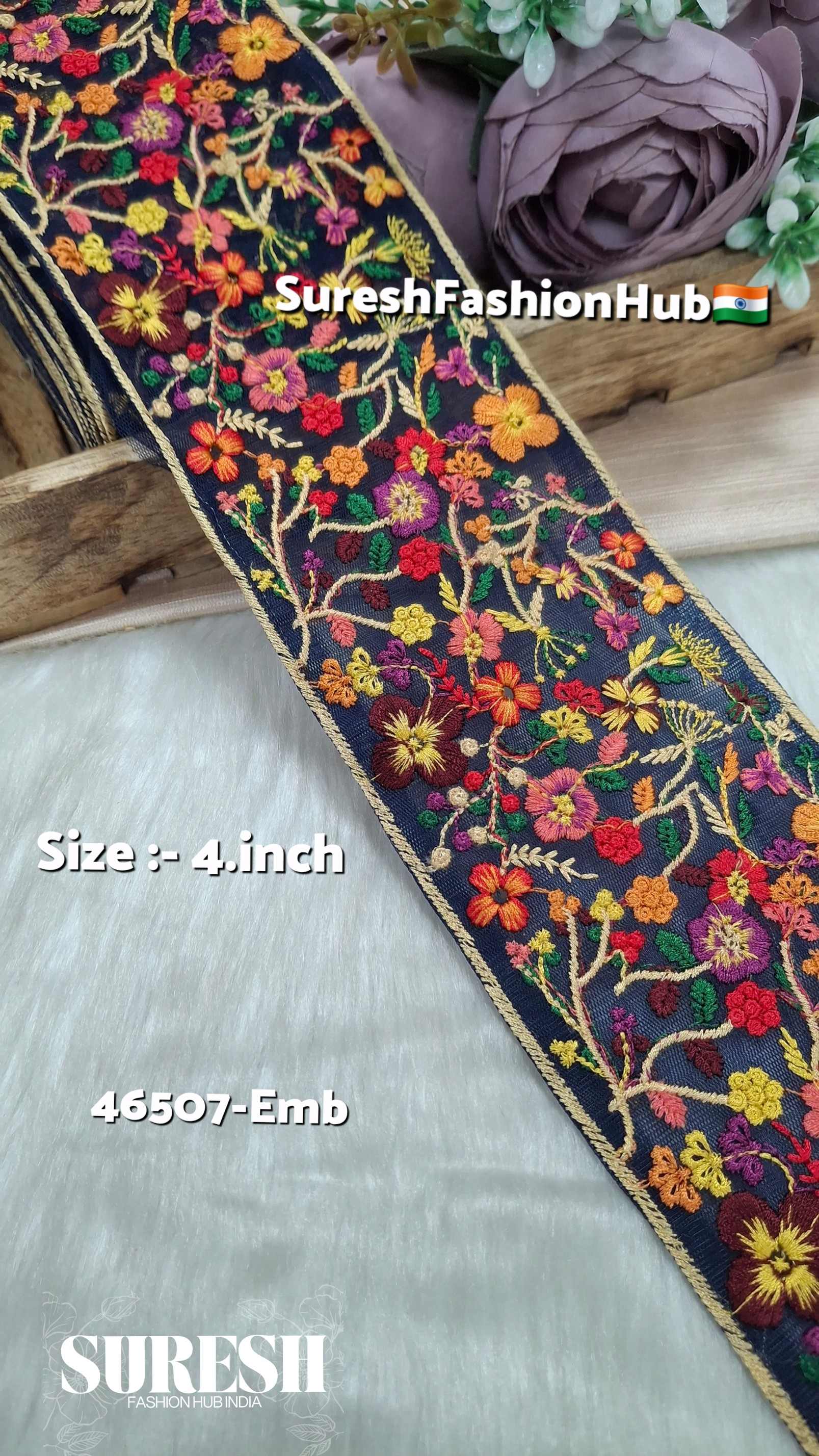 46507-Emb Blossom Weave Embroidery Lace – Navy