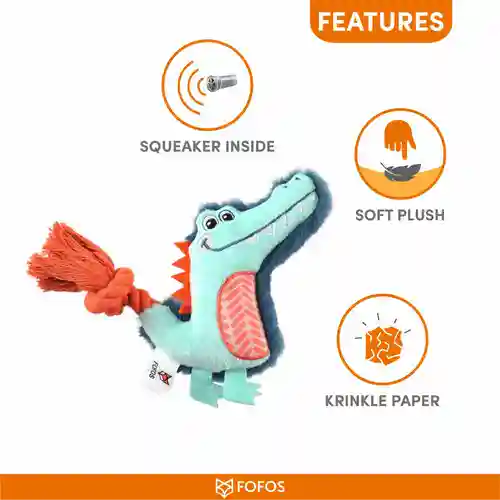 Barkbutler Fofos Puppy Alligator Toy for Dogs, 15 X 9.5 CM