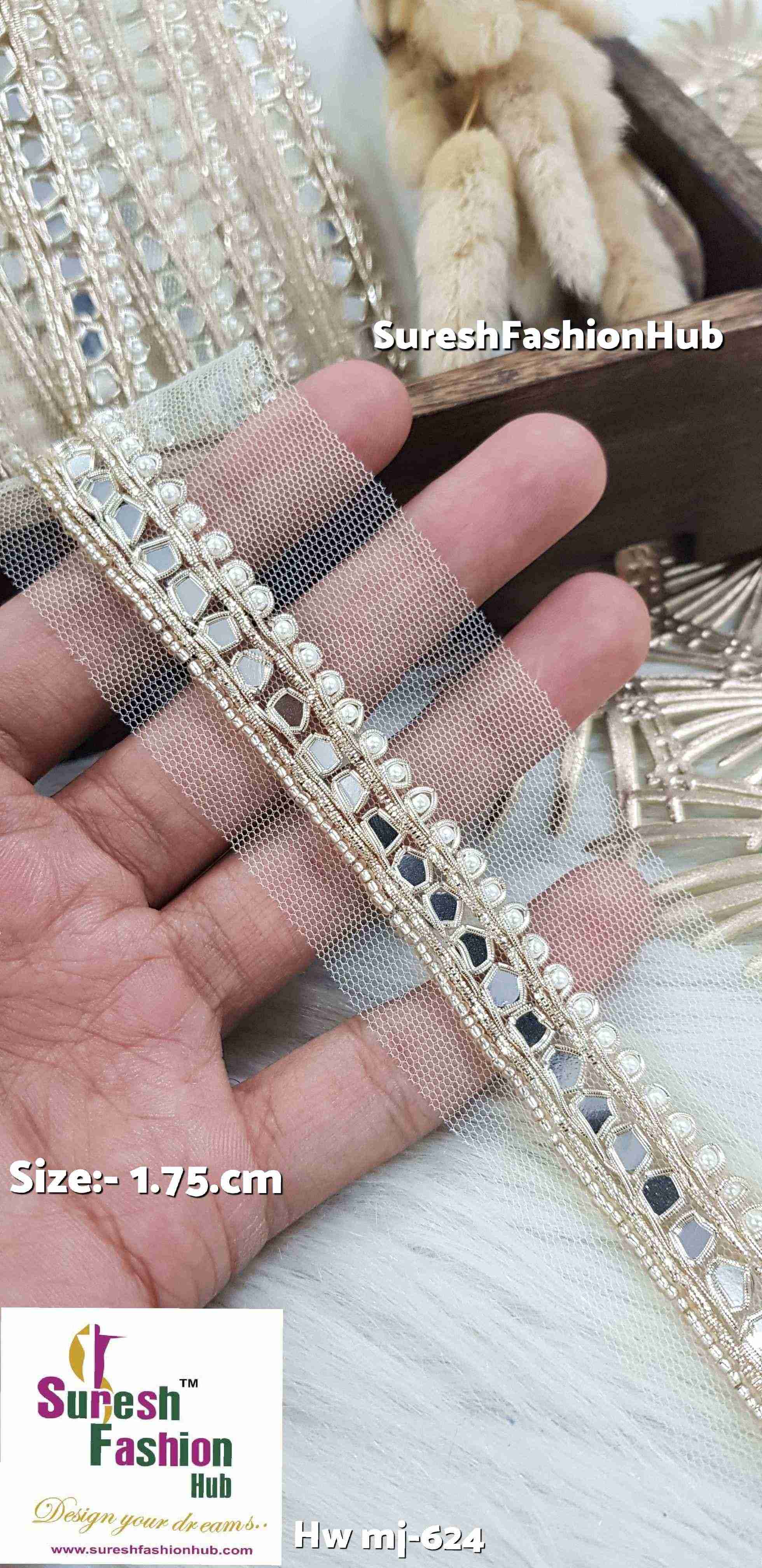 Pearl, Mirror, and Zardosi Handmade Lace