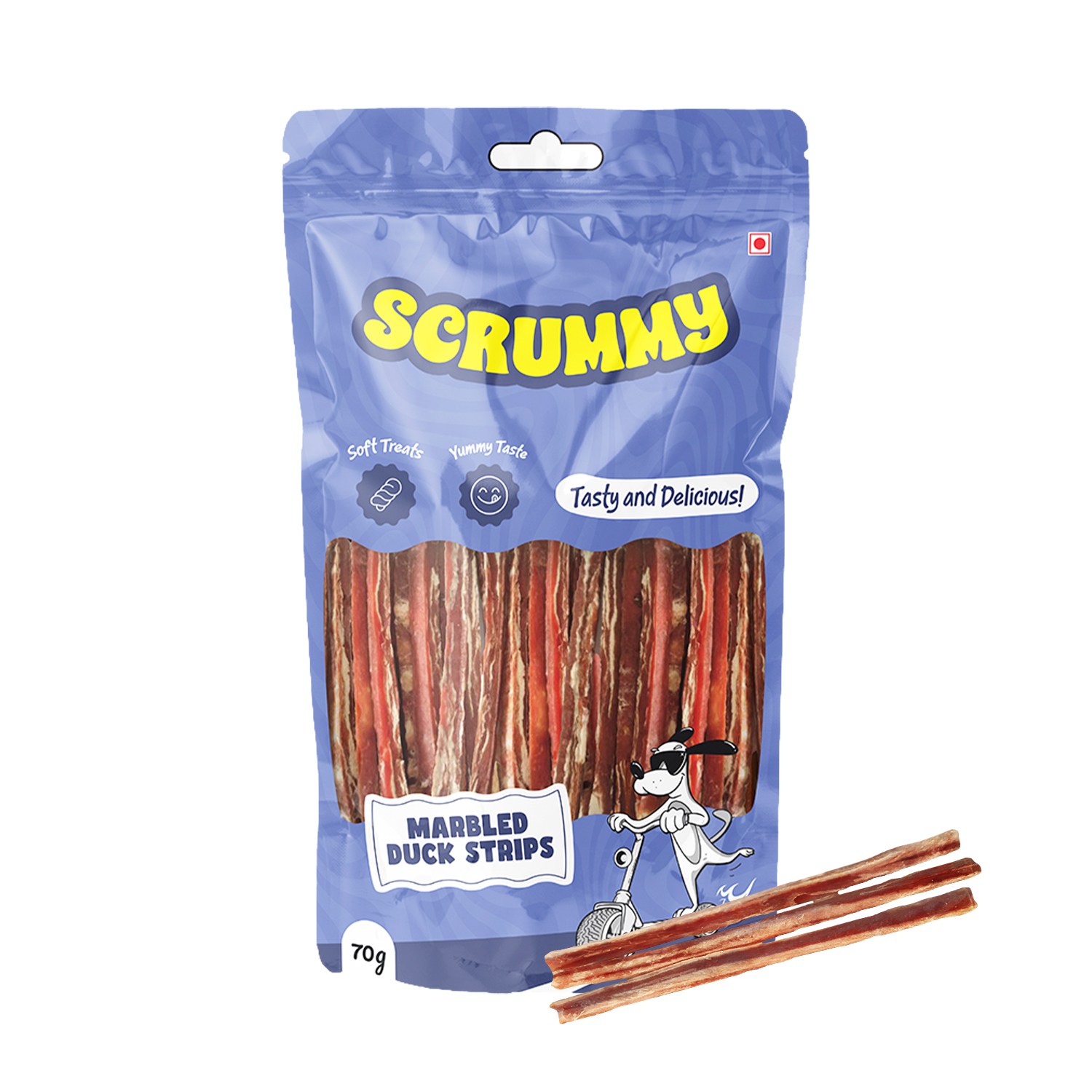 Scrummy Marbled Duck Strips Dog Treats 70g