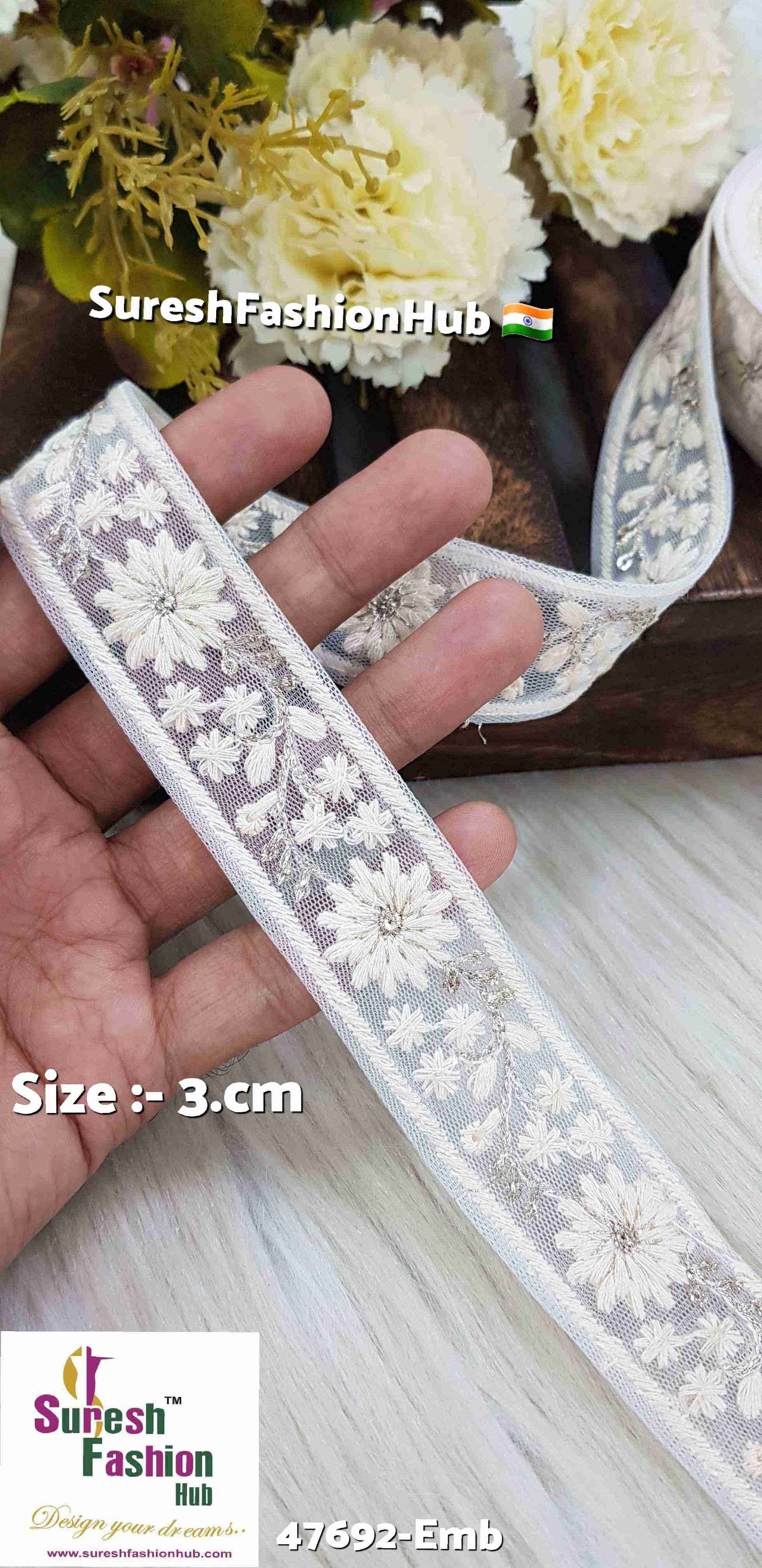 Certainly! Here are some ALT text suggestions that incorporate a variety of keywords to help improve your visibility on Google:  1. "Navratri Banarasi Laces - Traditional Indian Festive Laces" 2. "Golden Silver Banarasi Lace - Elegant Metallic Trims for Garments" 3. "Cutwork Banarasi Laces - Intricate Openwork Designs"