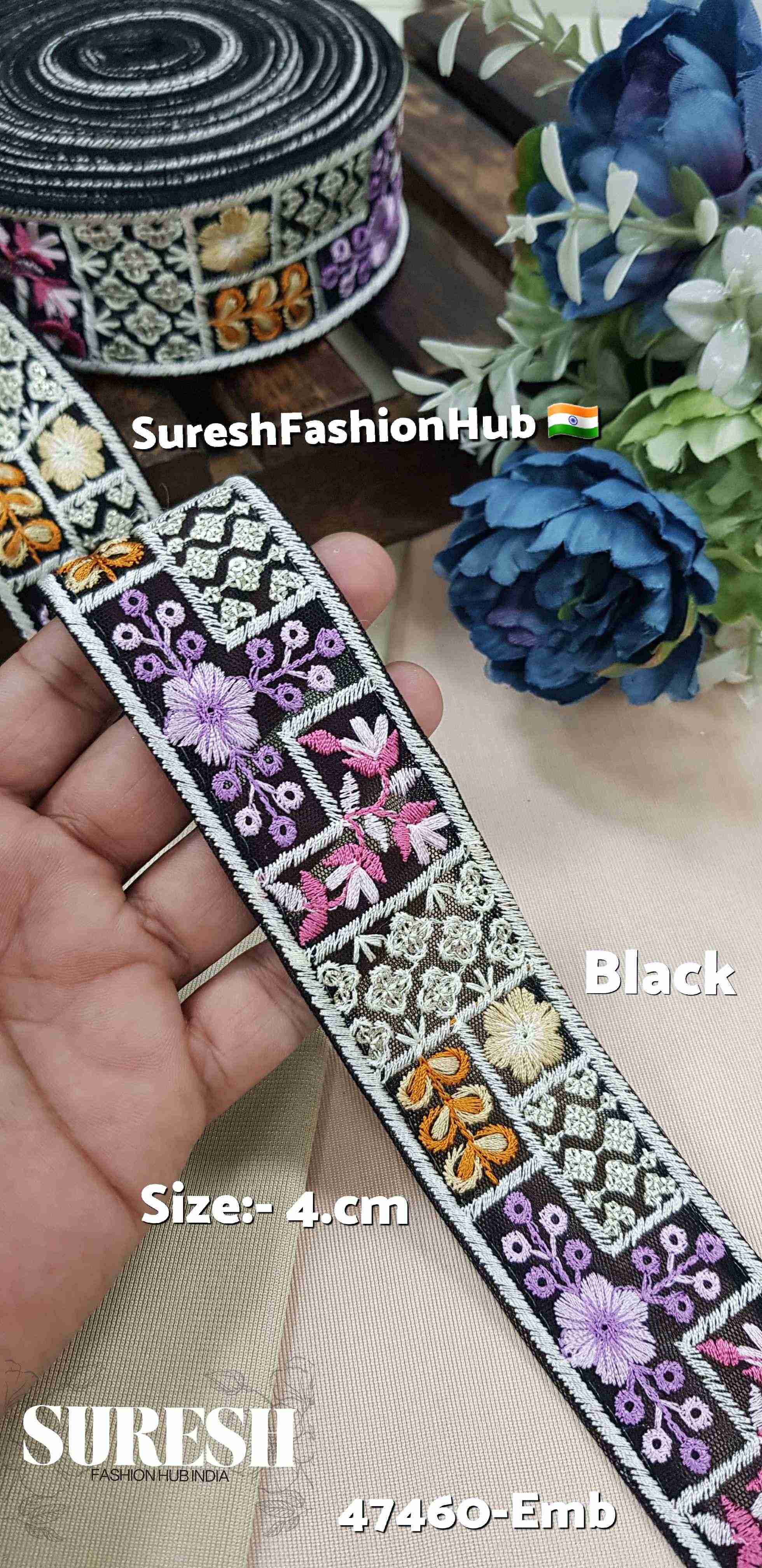 Black Embroidered Floral Net Lace