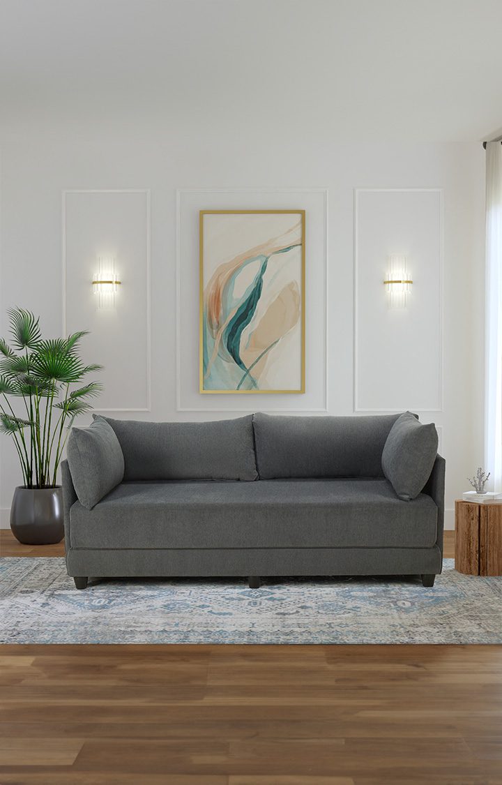 neudot Show Fabric Pull-Out Sofa Cum Bed for Living Room | 3 Seater Sofa Bed for Drawing Room & Bedroom|Diwan| Dark Grey Colour