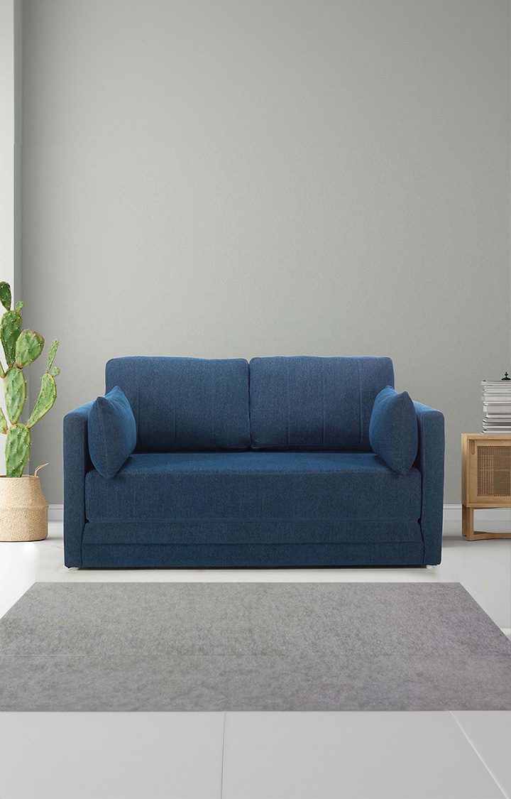NEUDOT Max Fabric Pull-Out Sofa Cum Bed for Living Room | 2 Seater Sofa Bed for Drawing Room & Bedroom | Diwan | Cobalt Blue Color