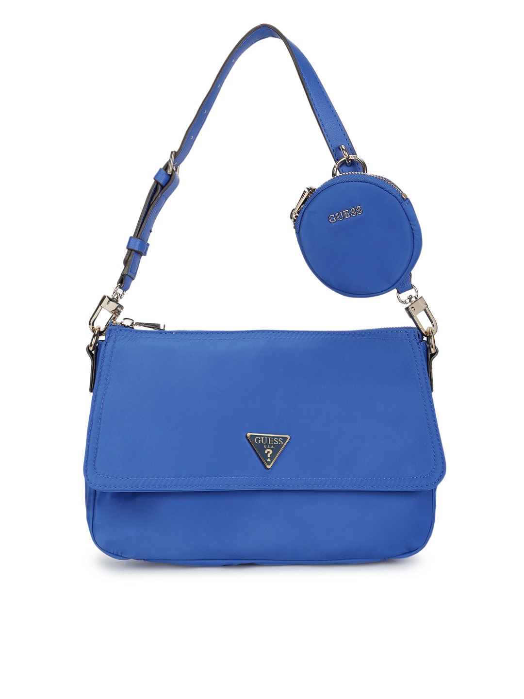 Blue Solid Eco Gemma Top Zip Shoulder Bag With Detachable Coin Pouch