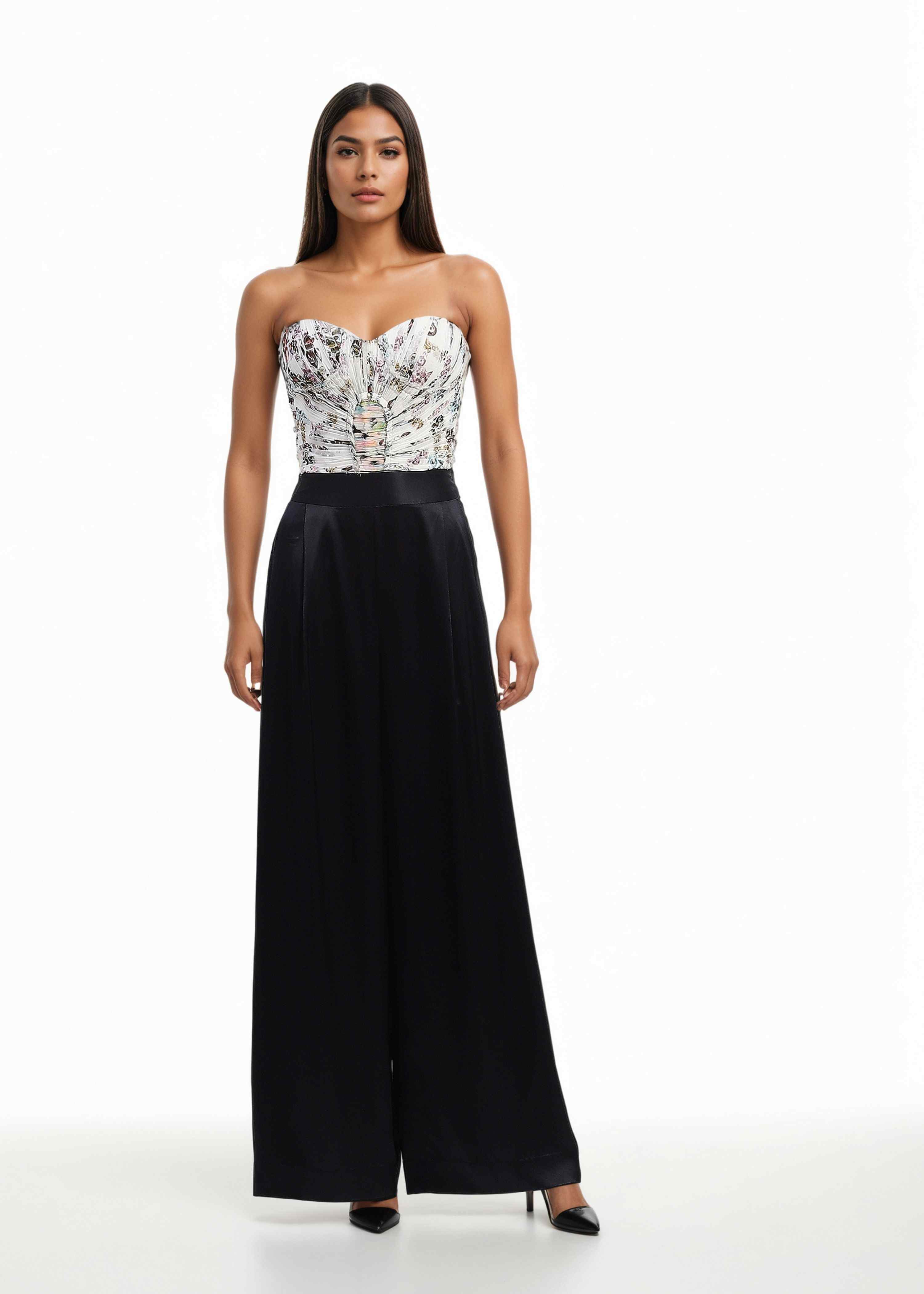 AKOK Multicolor Silk Rushed Corset Crop Top