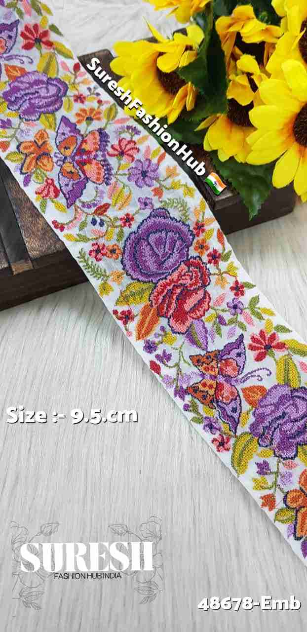 48678-Emb Color No 3 Cross Stitch Butterfly & Flower Border