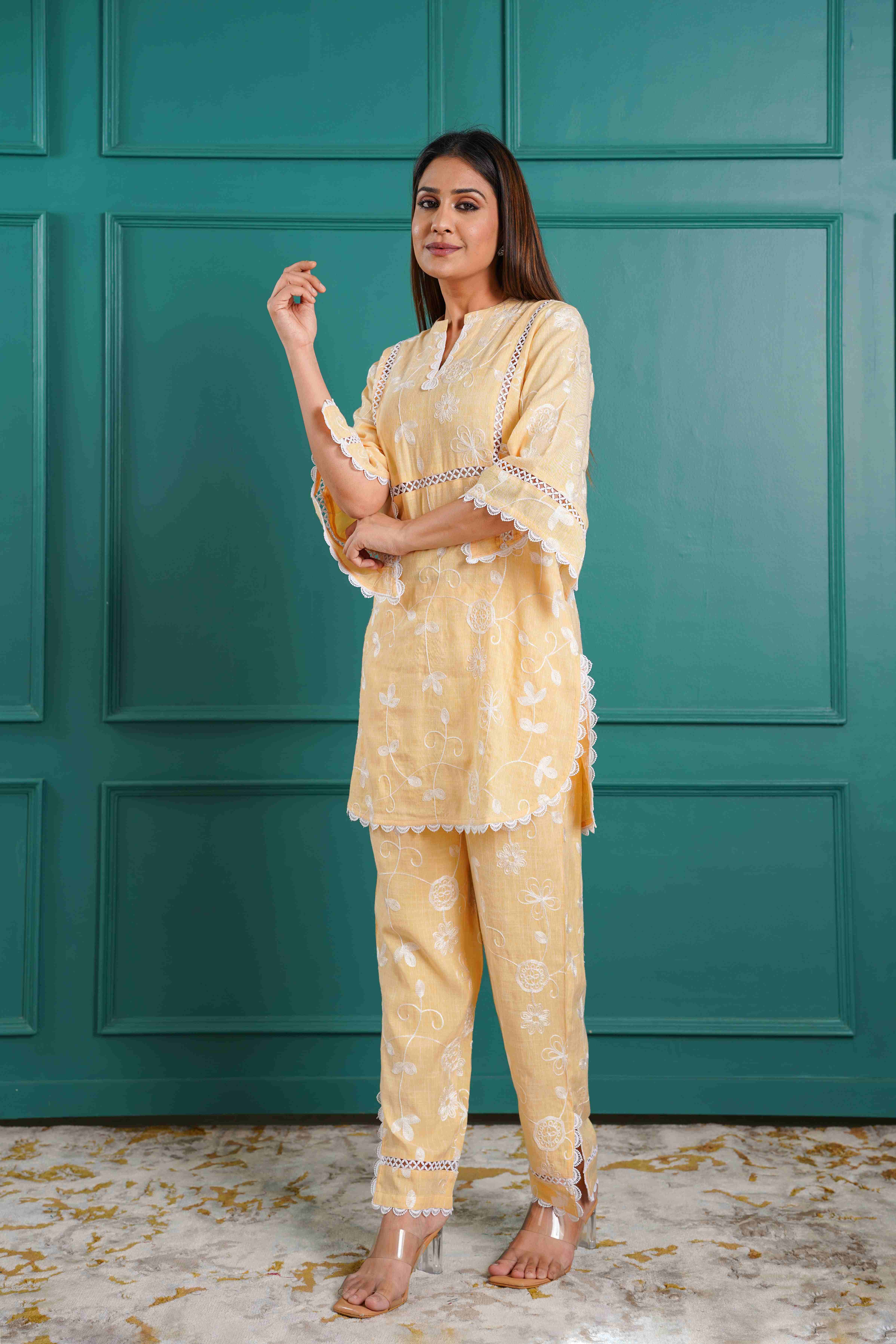PAKISTANI STYLE FULLY EMBRIOIDERED YELLOW CO-ORD SET