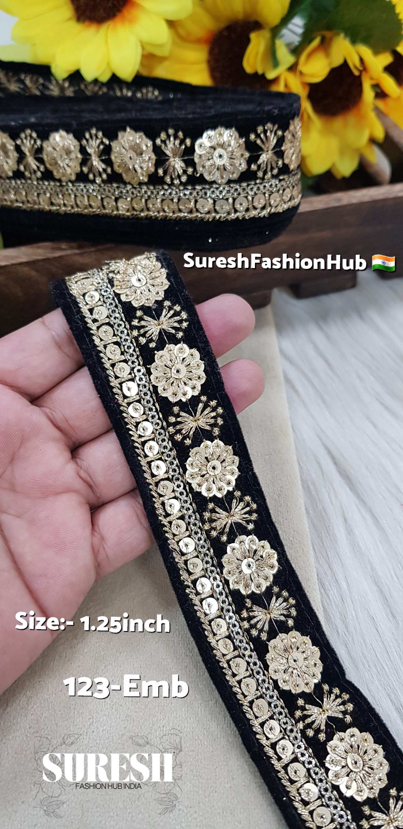 Velvet Bloom Zari Lace – Black