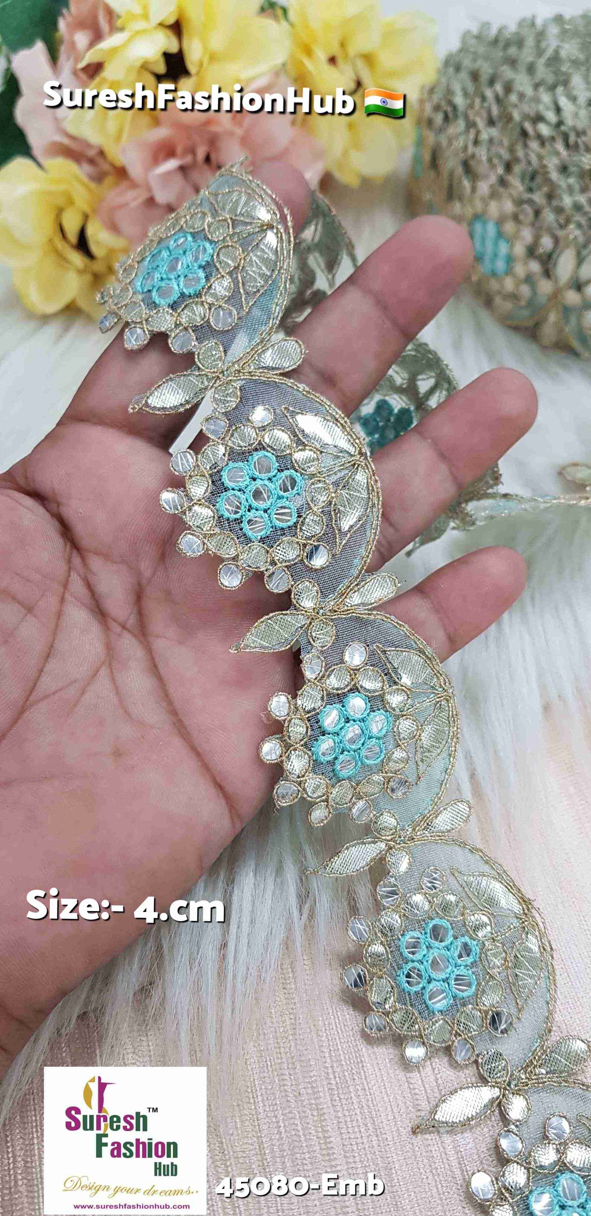 Aqua Mirror Blossom Laser-Cut Gota Lace
