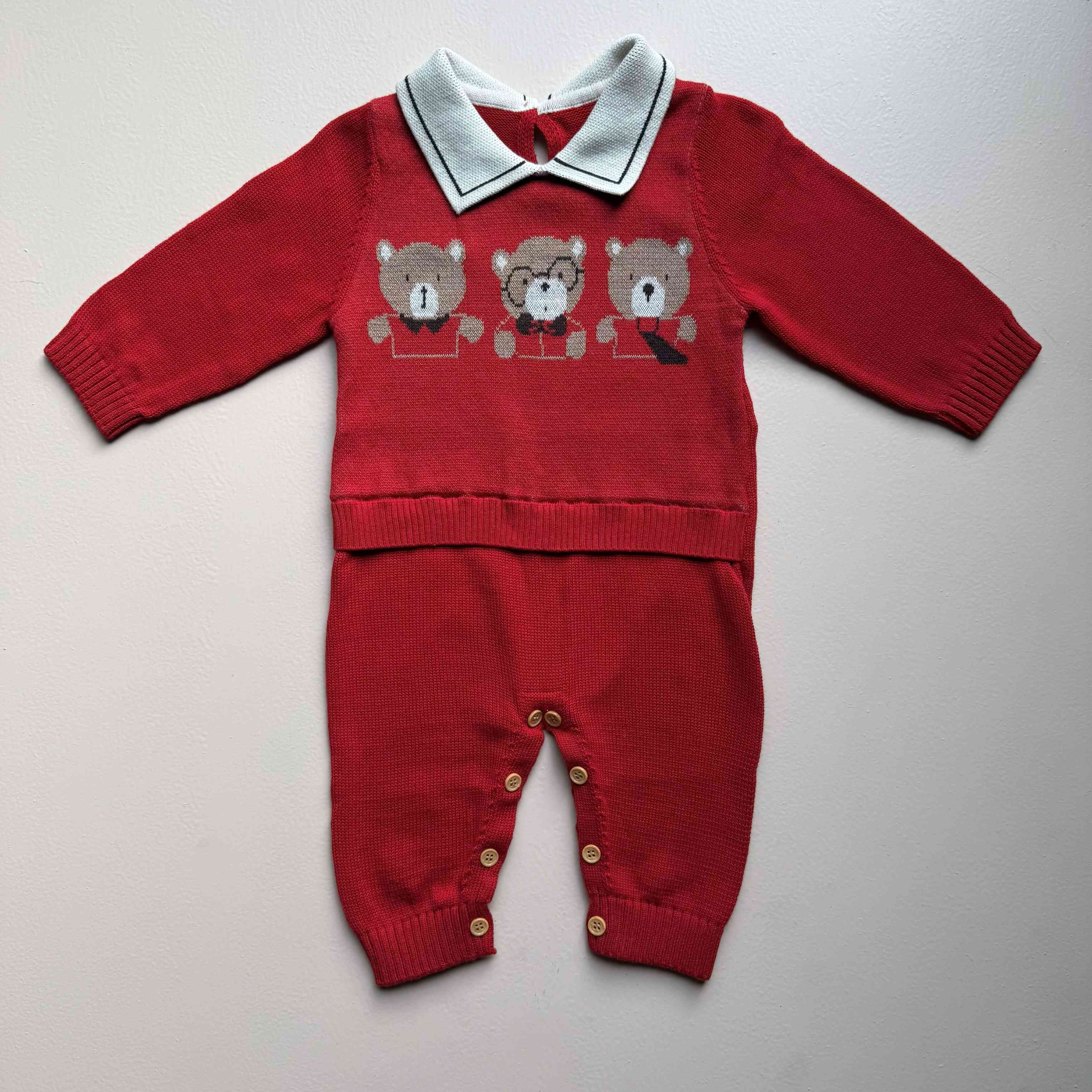 Red Teddy Trio Knit Romper