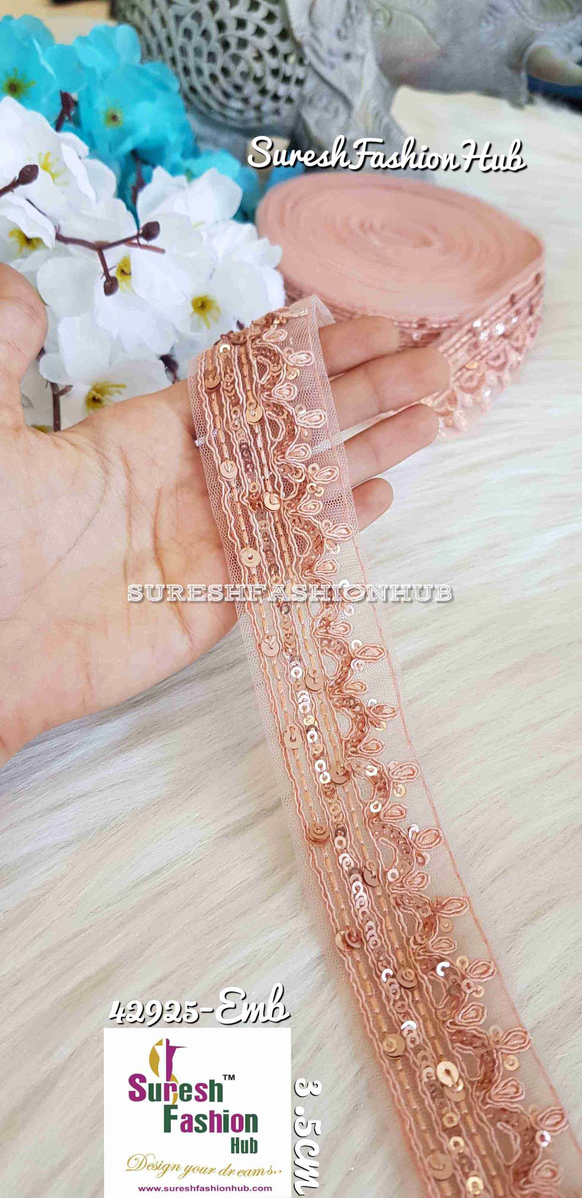 Sparkling Peach Sequence Embroidered Trim