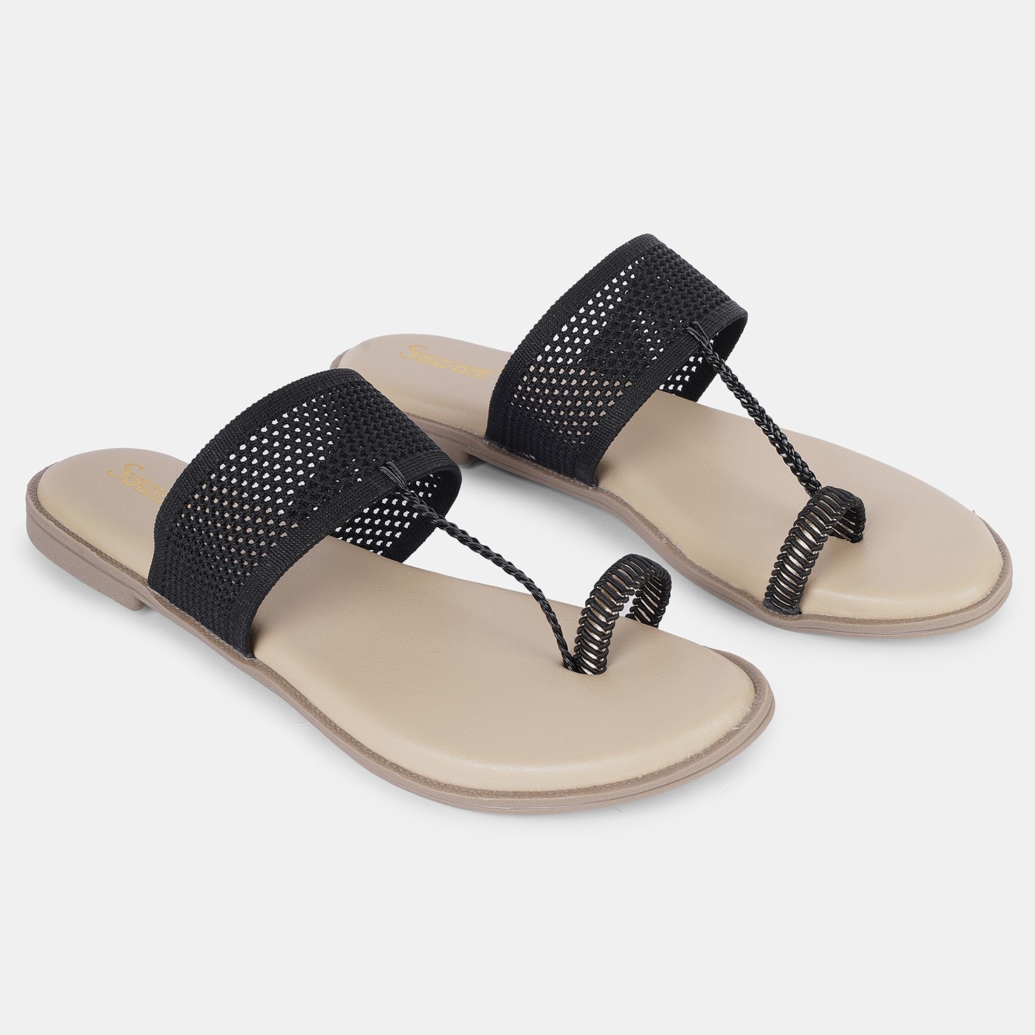 Comfortable Sawadi Black Toe Ring Chappals for Women - Shop Stylish Flat Sandals at Sawadimart
