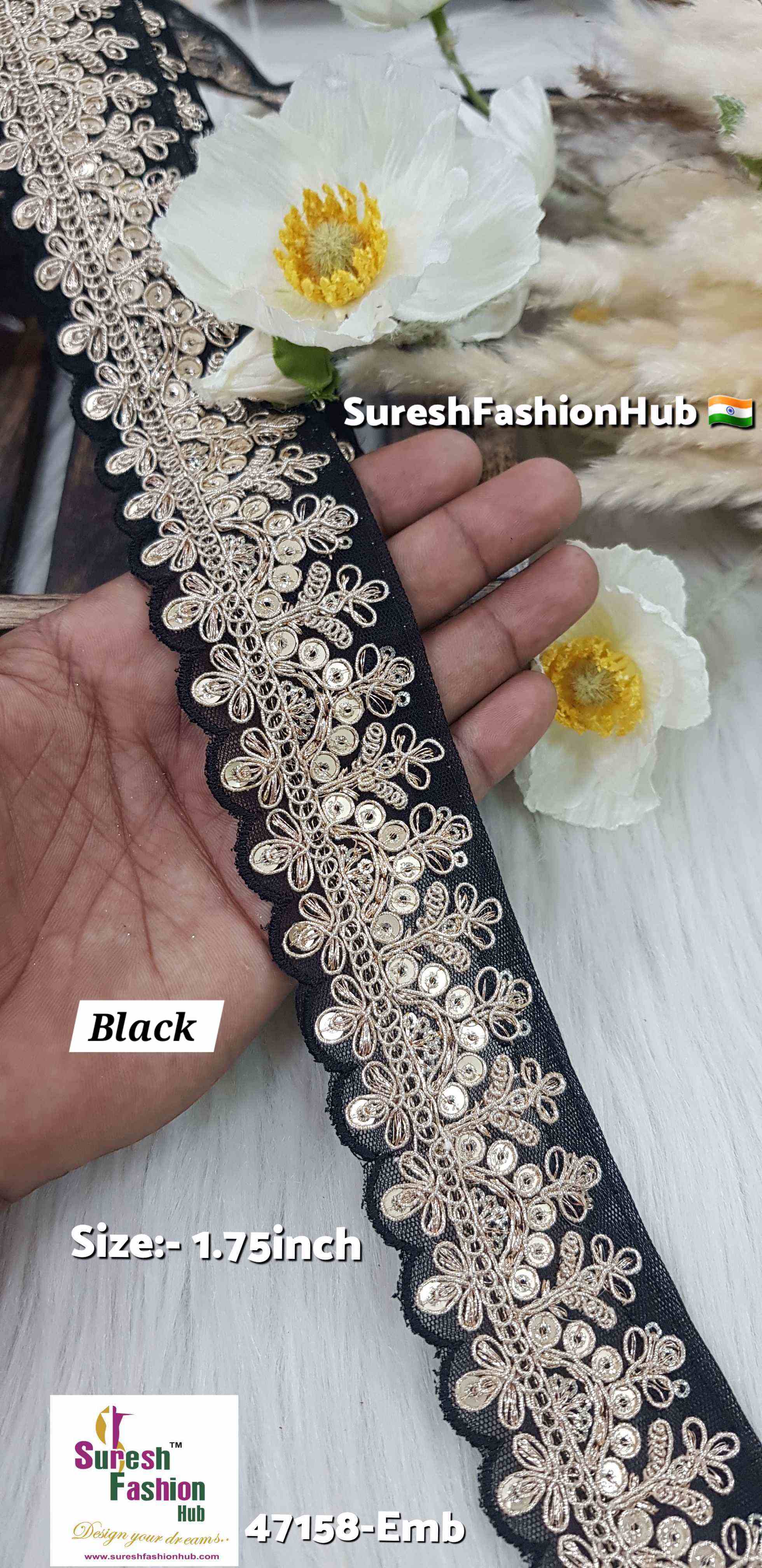 Black Pearl Embroidery Scalloped Lace